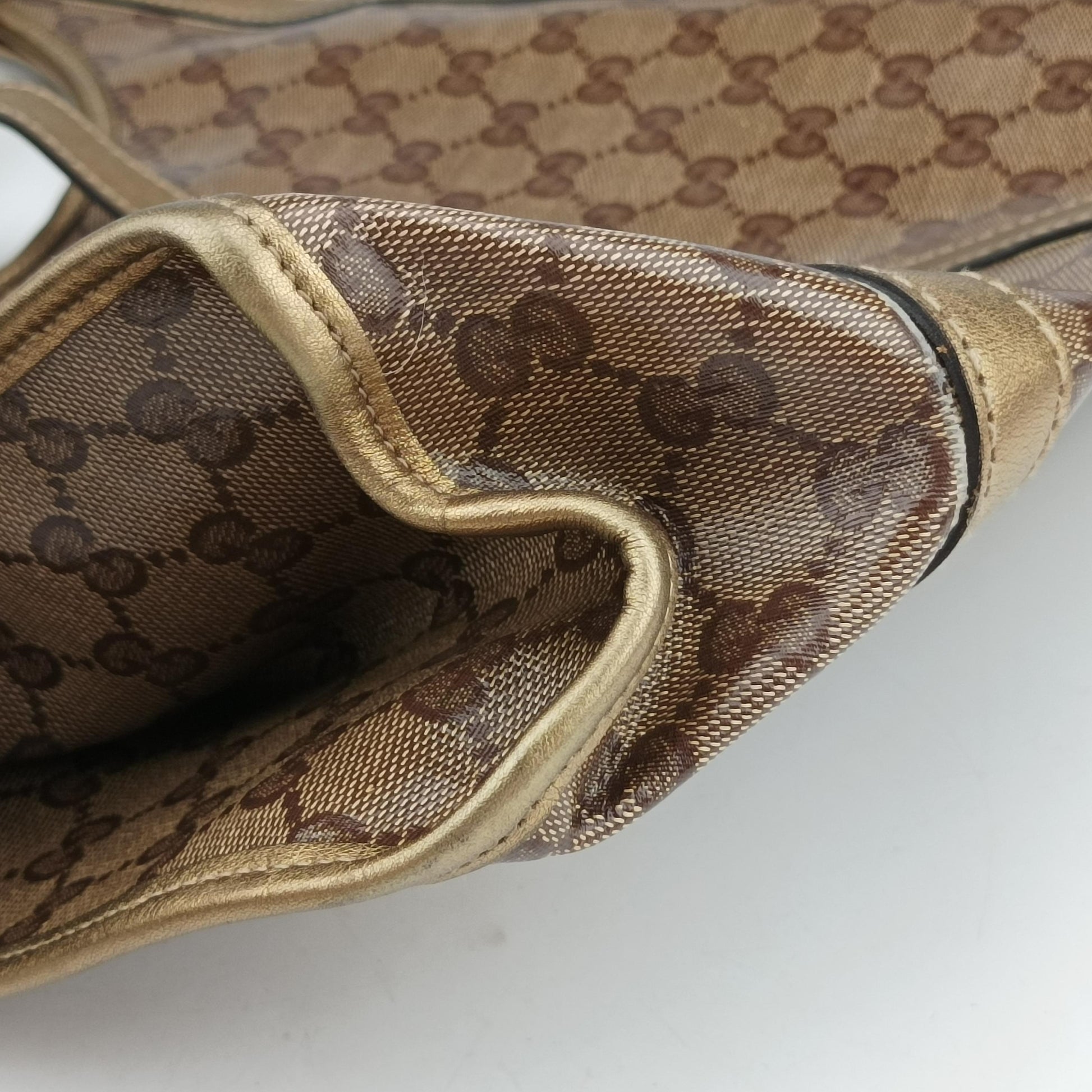 New Jackie Brown×golden PVC coated canvas×Leather 203494 G3057378ニュージャッキー ブラウン×ゴールド PVCコーティングキャンバス×レザー 203494 G3057378