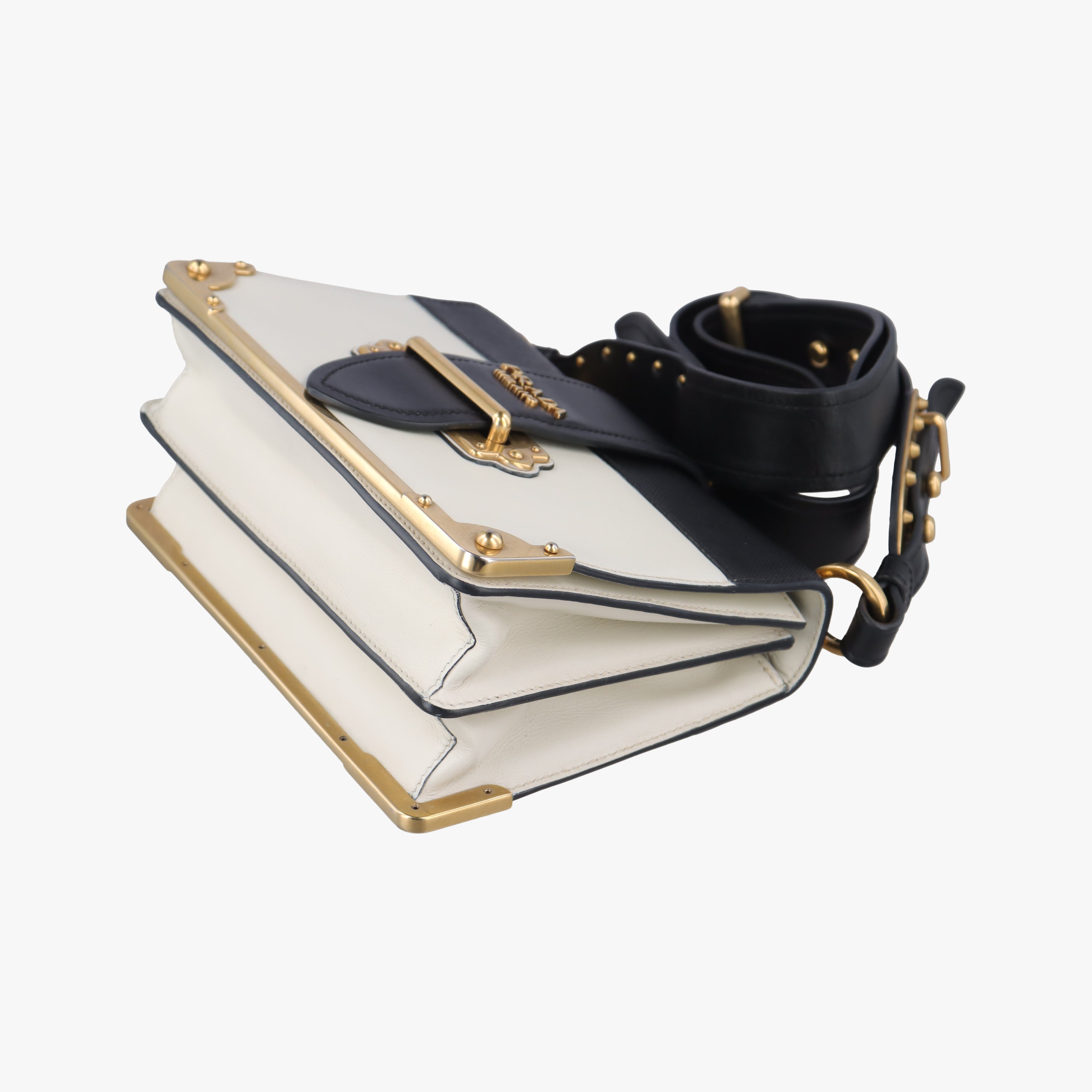 Cahier Black×white Leather×SAFFIANO Leather 1BD045 25カイエ ブラック×ホワイト レザー×サフィアーノレザー 1BD045 25