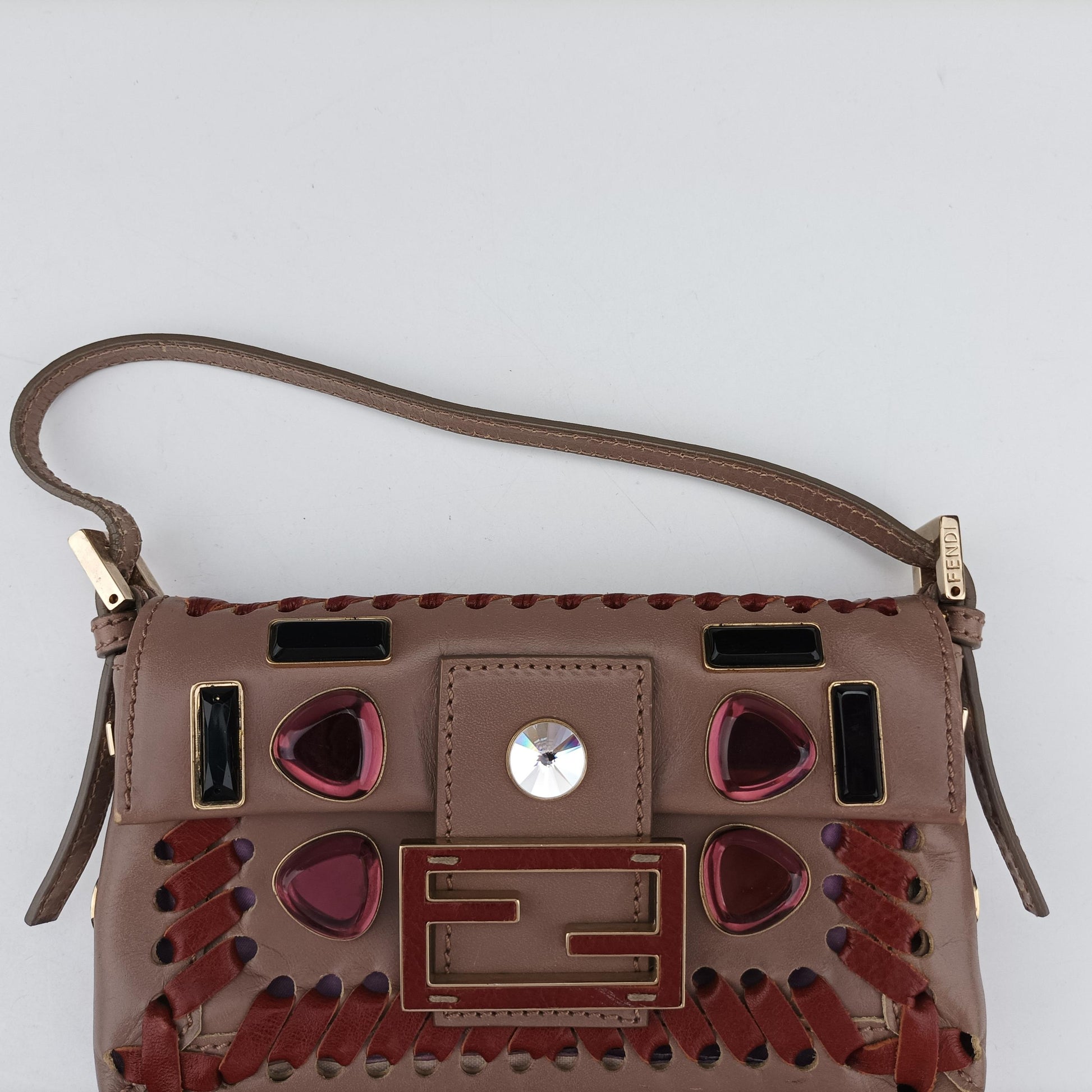 Jeweled Mini Stitch Baguette beige×Multicolour Leather 8BT135 2579-8BT135 YX8-088ジュエルドミニステッチバゲット ベージュ×マルチカラー レザー 8BT135 2579-8BT135 YX8-088