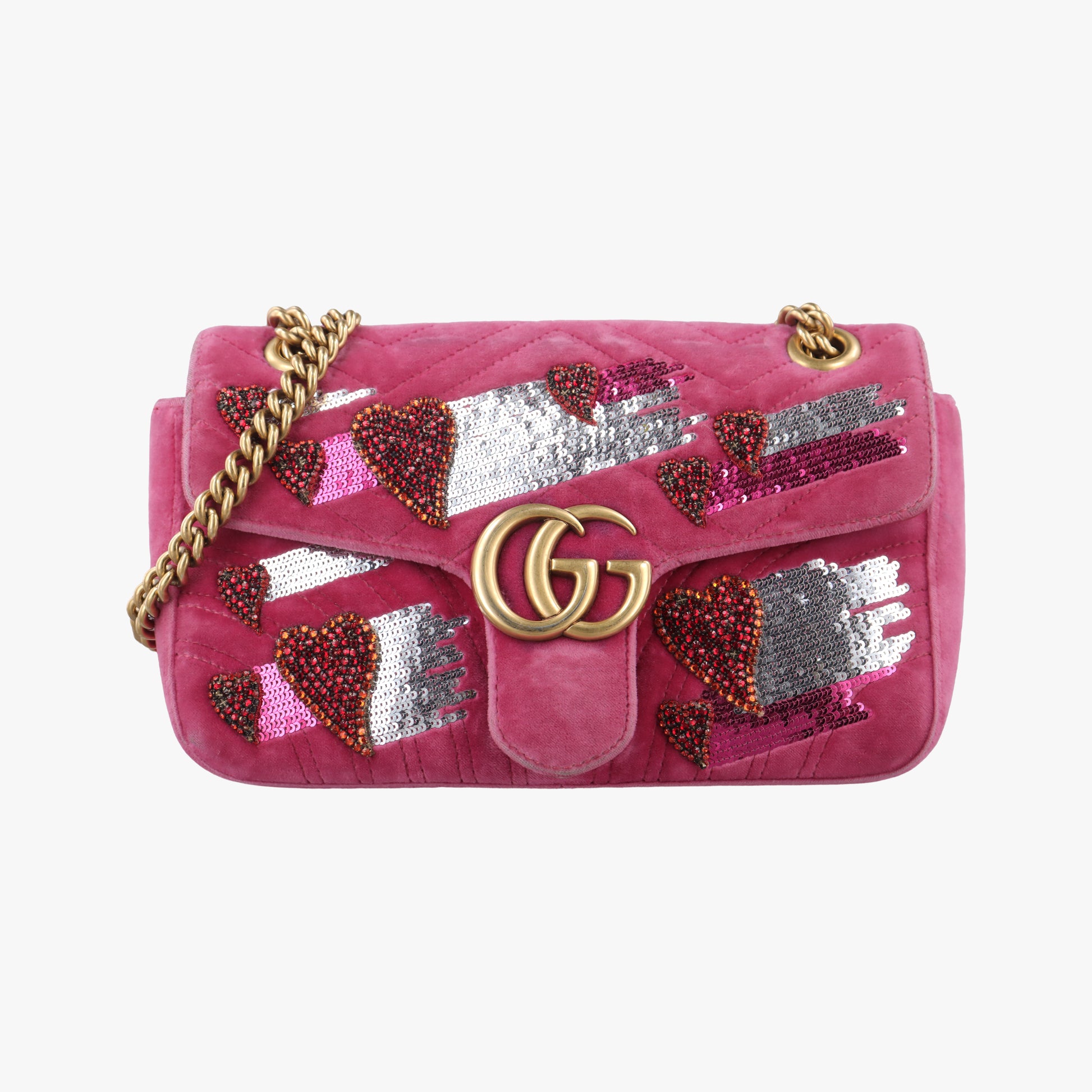 GG Marmont Rose Velour×Sequins 443497 F025673913GGマーモント ローズ レッド ベロア×スパンコール 443497 F025673913