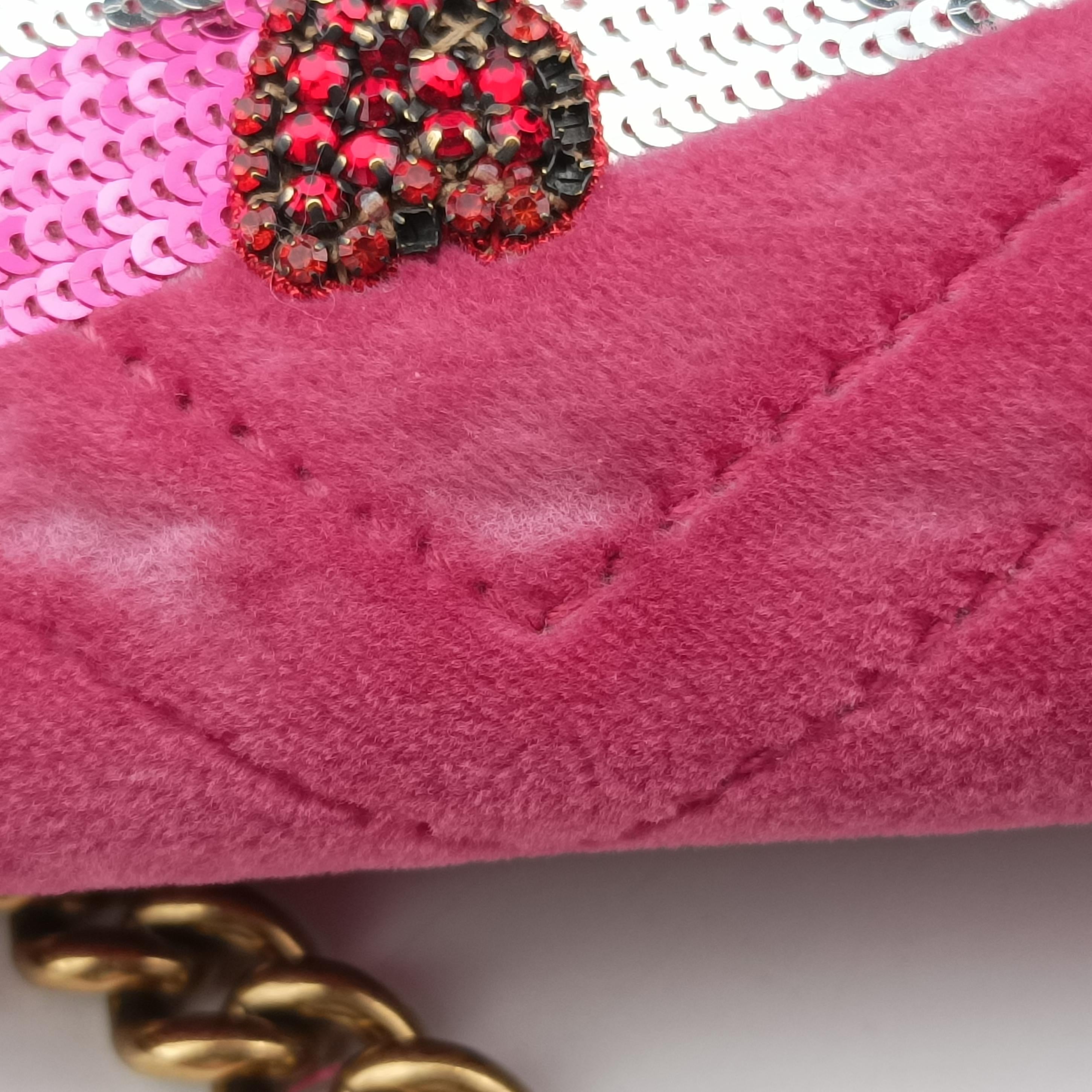 GG Marmont Rose Velour×Sequins 443497 F025673913GGマーモント ローズ レッド ベロア×スパンコール 443497 F025673913