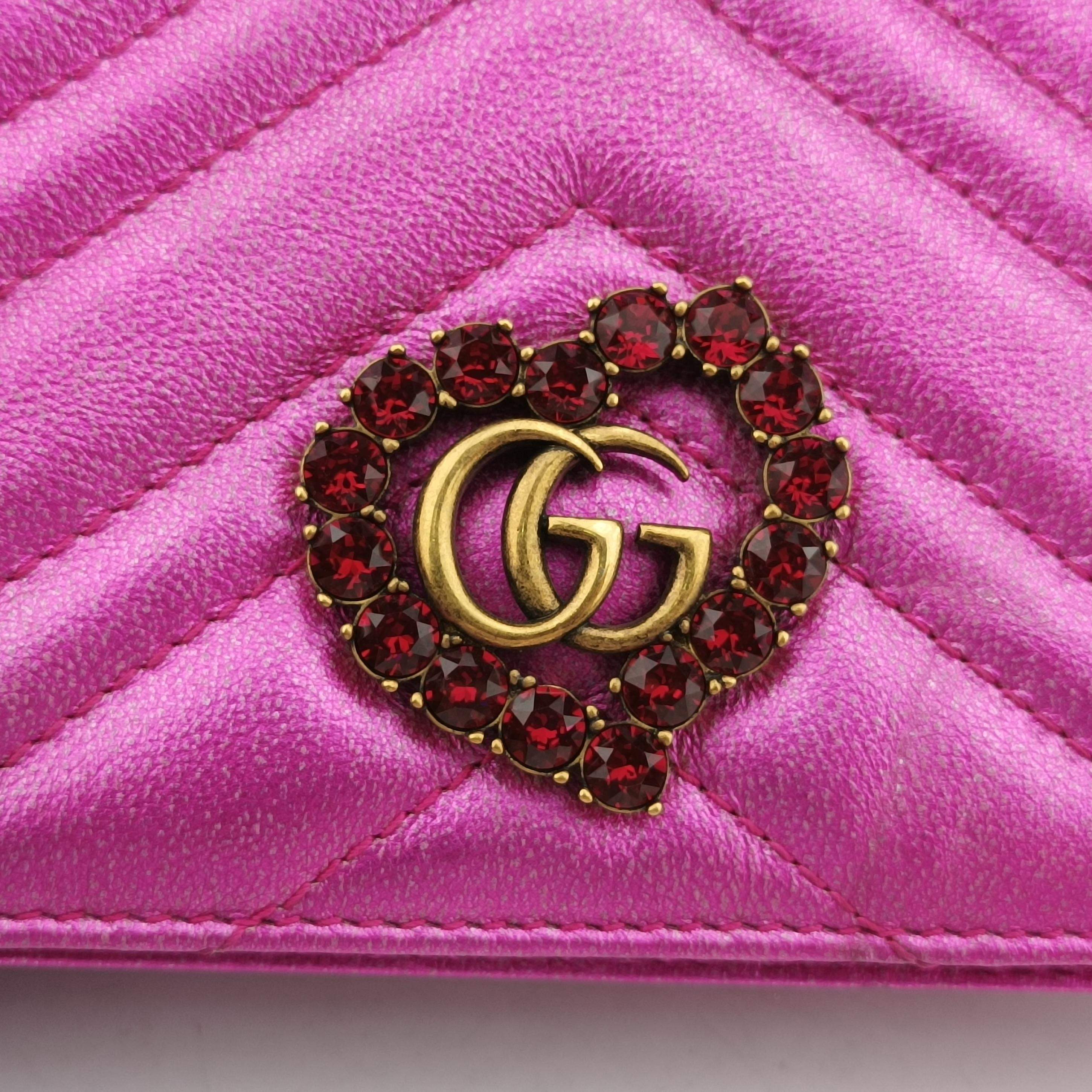 Pochette Heart crystal GG Marmont Pink Leather 549880 ポシェット ハート クリスタル GGマーモント ピンク レザー 549880 