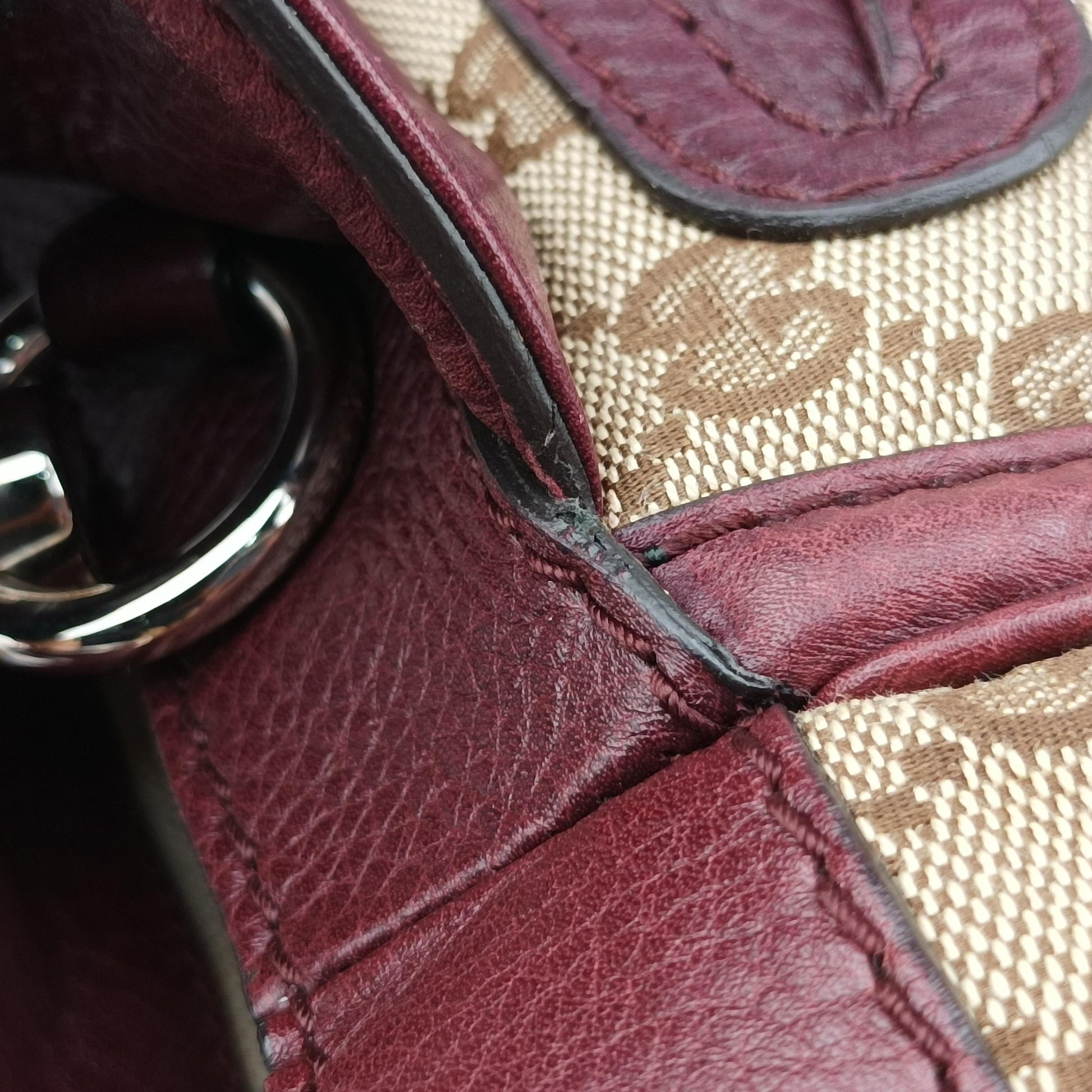 New Bamboo Tassel khaki×burgundy Leather × fabric 246860 D6509785ニューバンブー カーキ×ワインレッド レザー×ファブリック 246860 D6509785