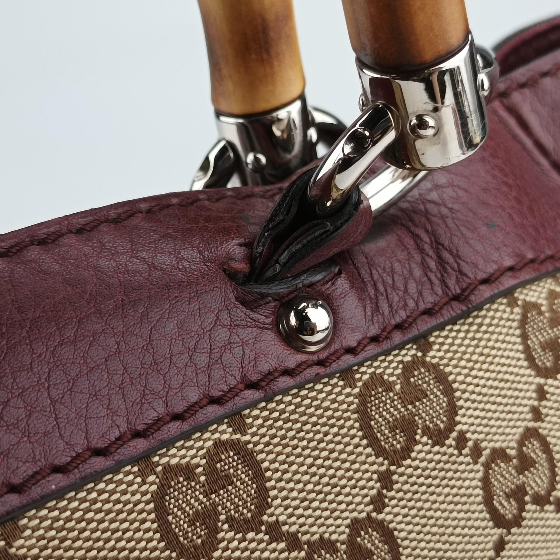 New Bamboo Tassel khaki×burgundy Leather × fabric 246860 D6509785ニューバンブー カーキ×ワインレッド レザー×ファブリック 246860 D6509785