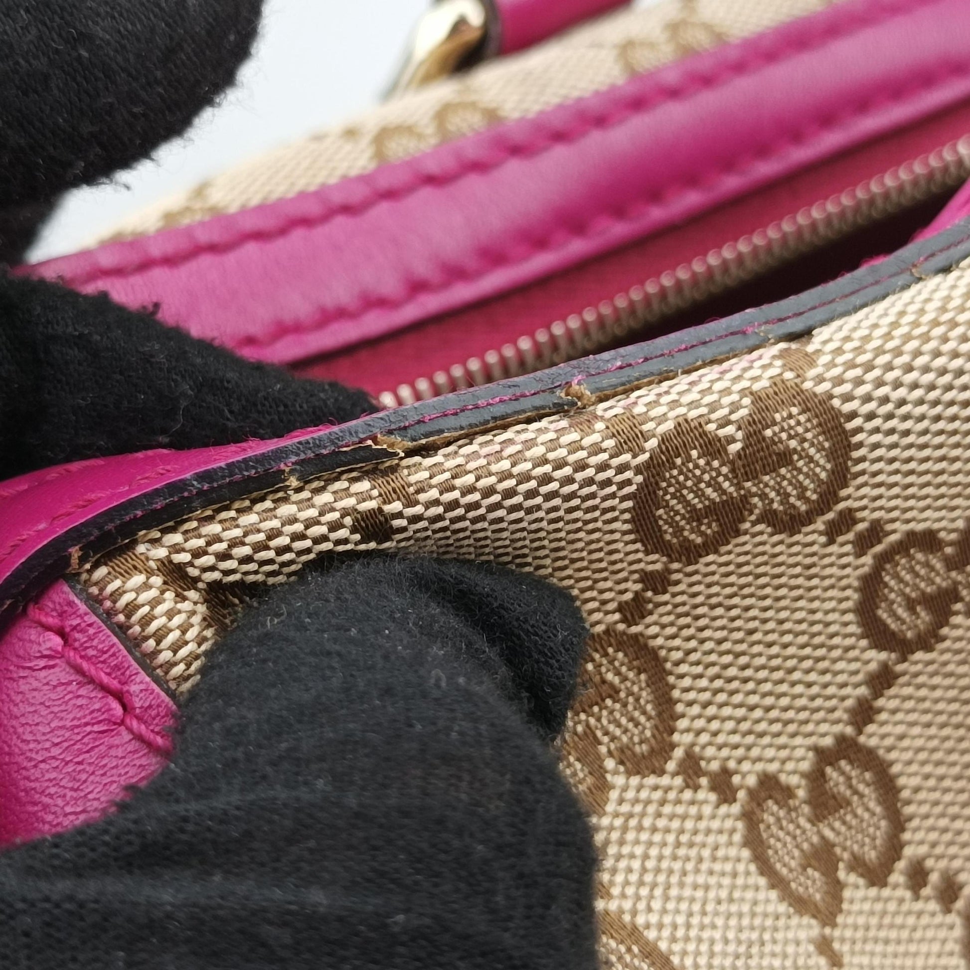 Sherry Line beige×rose canvas×leather 247205 D015384352シェリーライン ベージュ×ローズ キャンバス×レザー 247205 D015384352