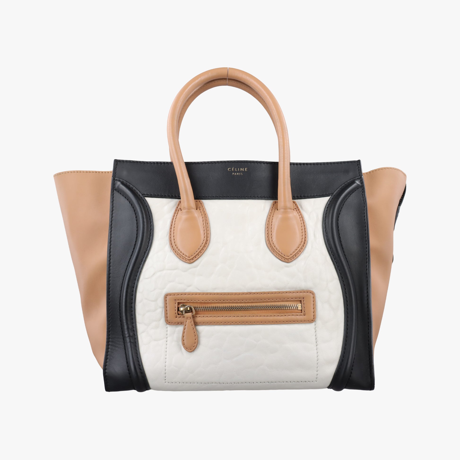 Luggage Mini Shopper Beige×white×black Leather U-CE-0131ラゲージミニショッパー ベージュ×ホワイト×ブラック レザー U-CE-0131