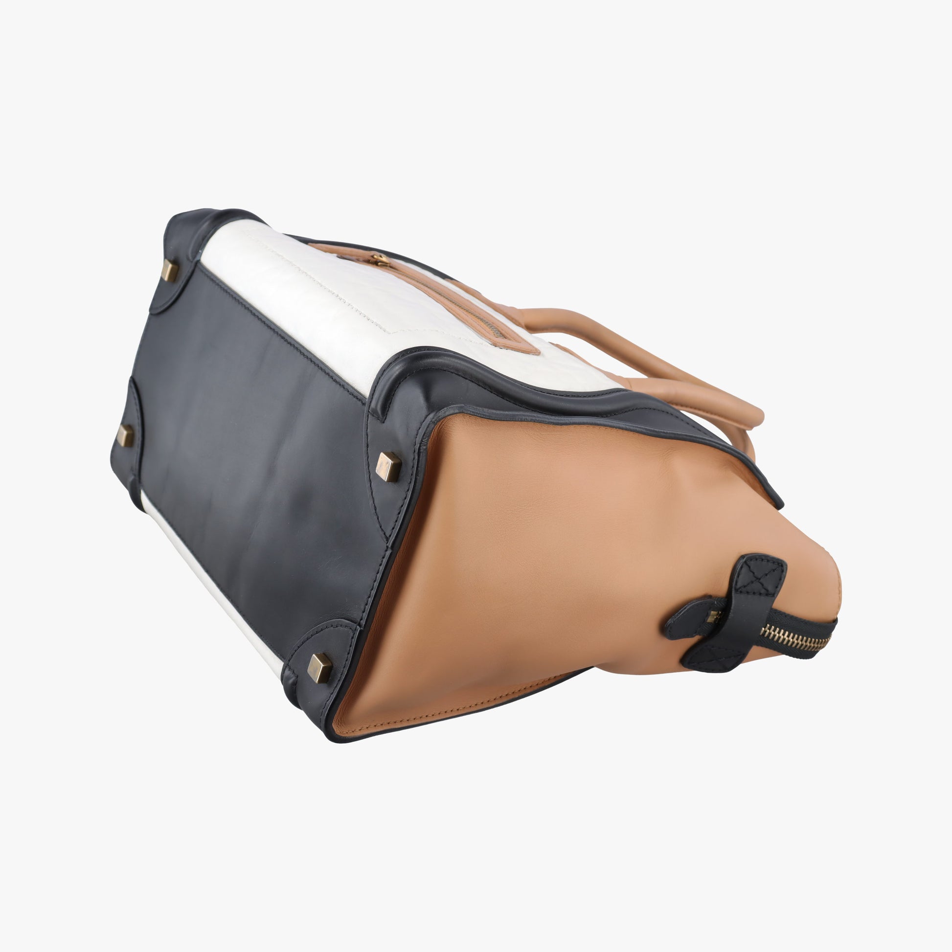 Luggage Mini Shopper Beige×white×black Leather U-CE-0131ラゲージミニショッパー ベージュ×ホワイト×ブラック レザー U-CE-0131