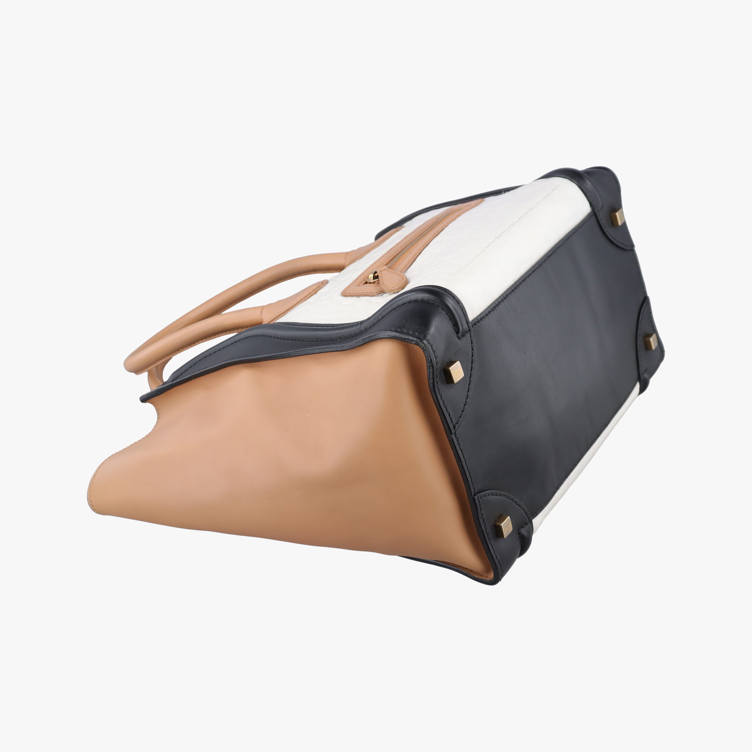 Luggage Mini Shopper Beige×white×black Leather U-CE-0131ラゲージミニショッパー ベージュ×ホワイト×ブラック レザー U-CE-0131