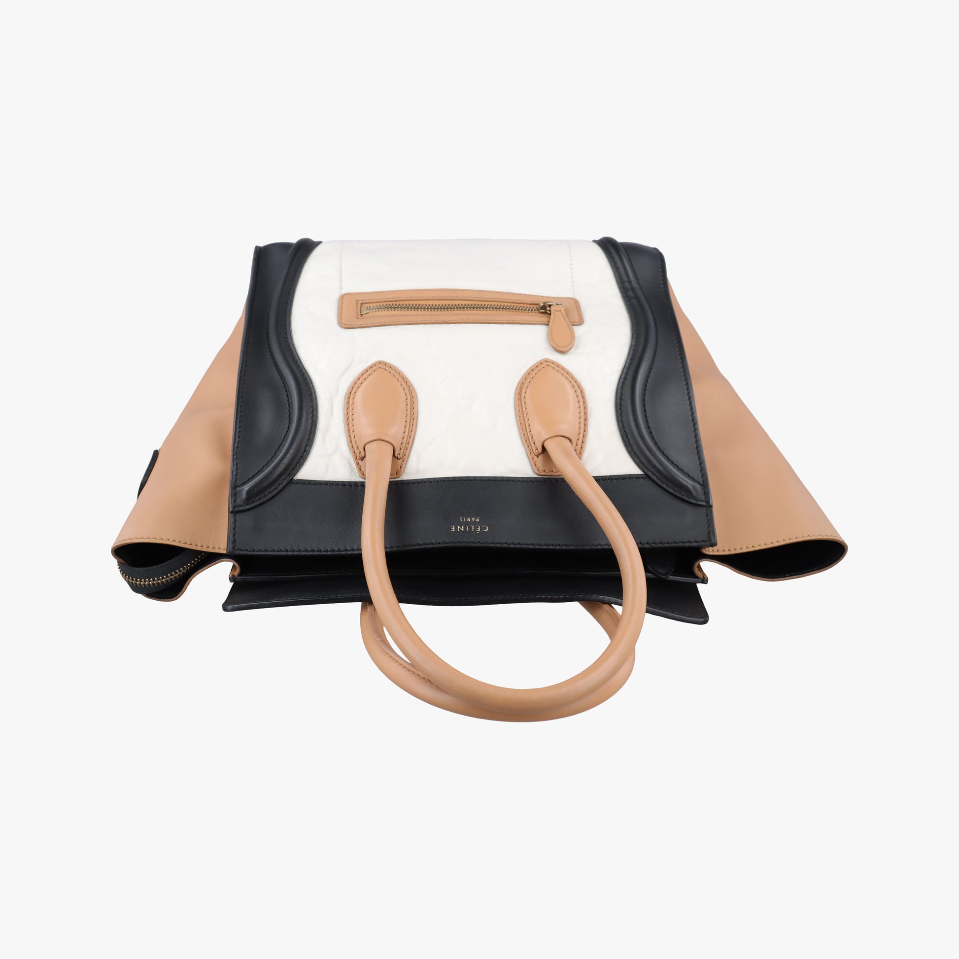 Luggage Mini Shopper Beige×white×black Leather U-CE-0131ラゲージミニショッパー ベージュ×ホワイト×ブラック レザー U-CE-0131