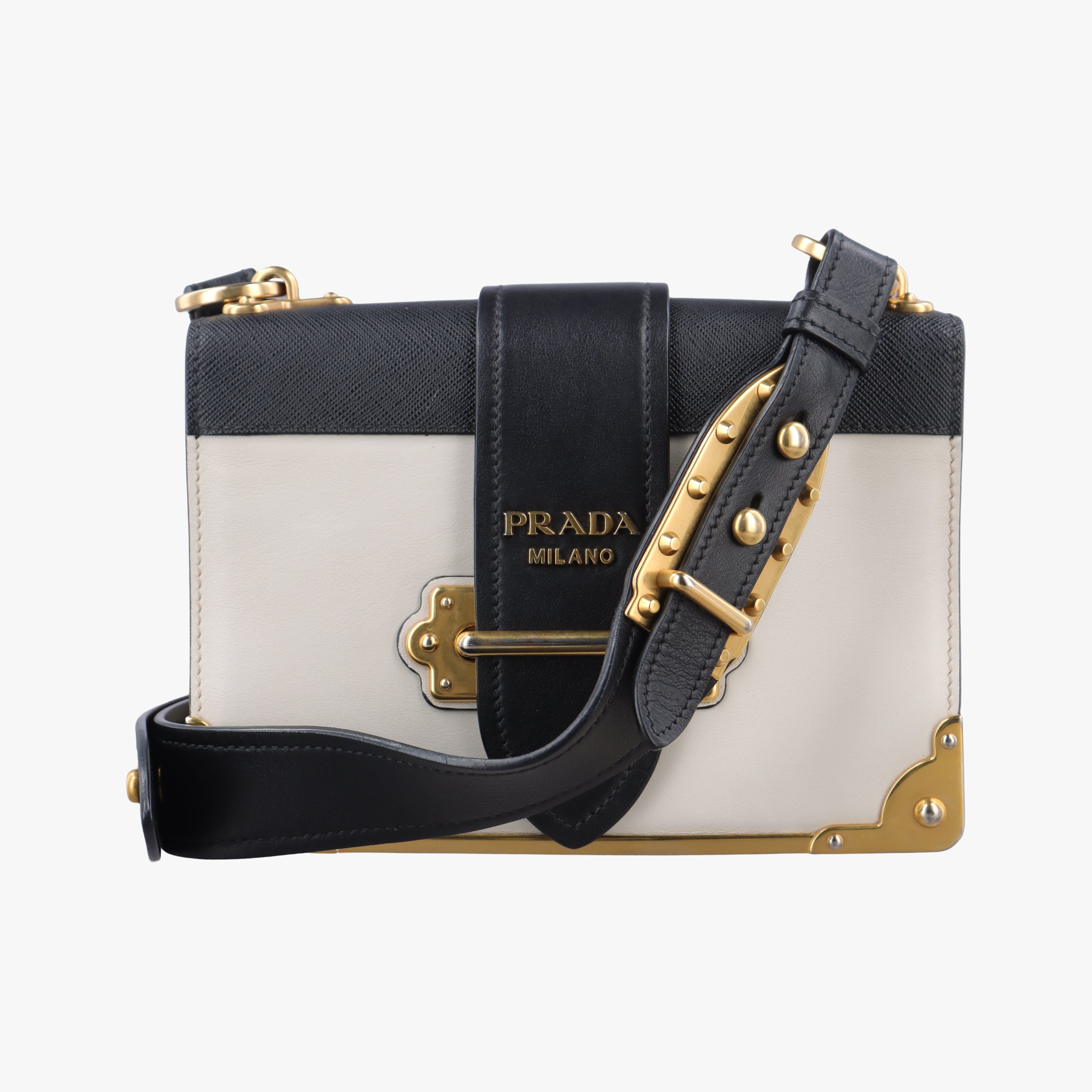 Cahier Black×white Leather×SAFFIANO Leather 1BD045 25カイエ ブラック×ホワイト レザー×サフィアーノレザー 1BD045 25