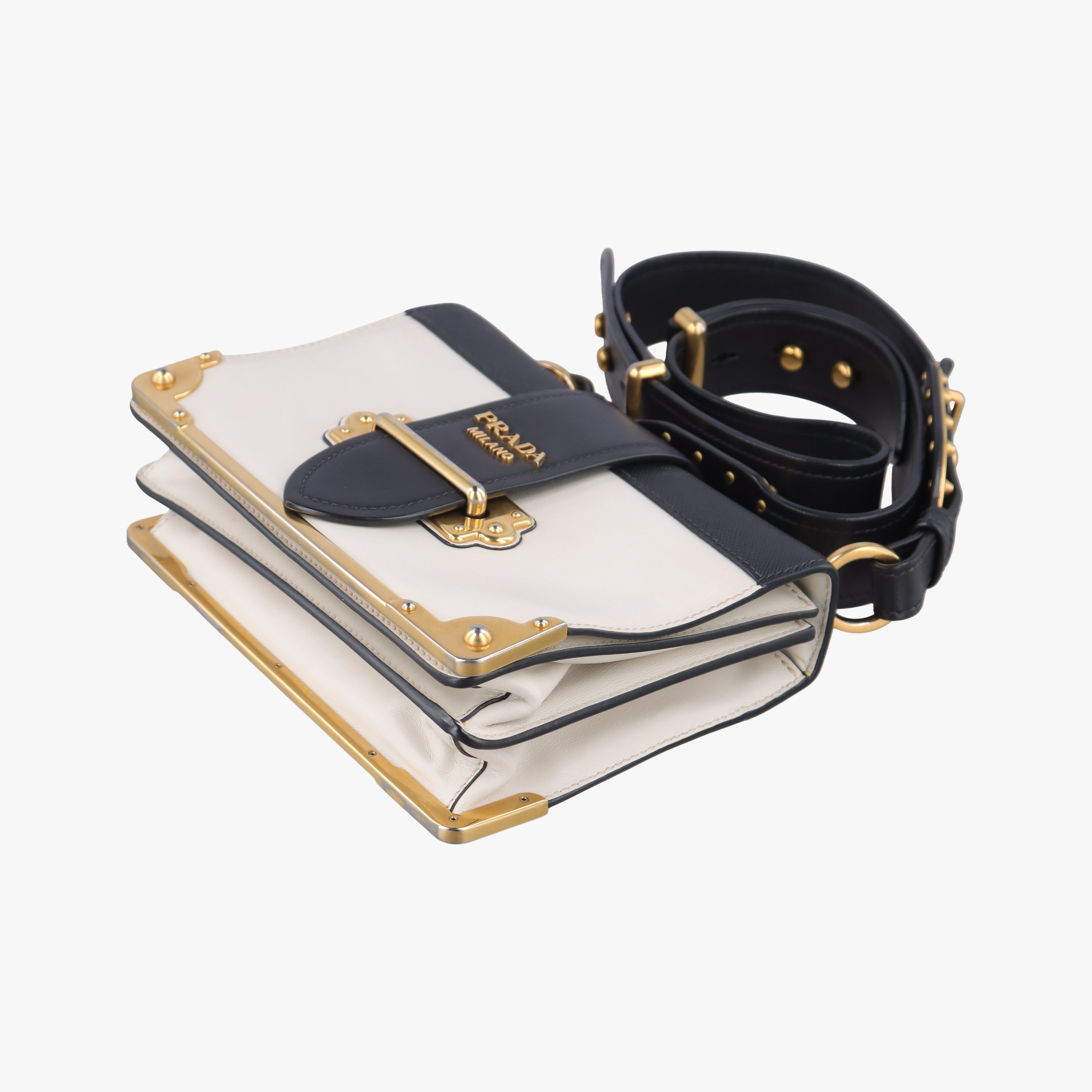 Cahier Black×white Leather×SAFFIANO Leather 1BD045 25カイエ ブラック×ホワイト レザー×サフィアーノレザー 1BD045 25