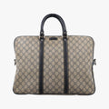 GG Supreme Briefcase Brown PVC coated canvasxLeather 201480 E010194739GGスプリーム ブリーフケース ベージュ×ブラック PVCコーティングキャンバスxレザー 201480 E010194739