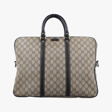 GG Supreme Briefcase Brown PVC coated canvasxLeather 201480 E010194739GGスプリーム ブリーフケース ベージュ×ブラック PVCコーティングキャンバスxレザー 201480 E010194739