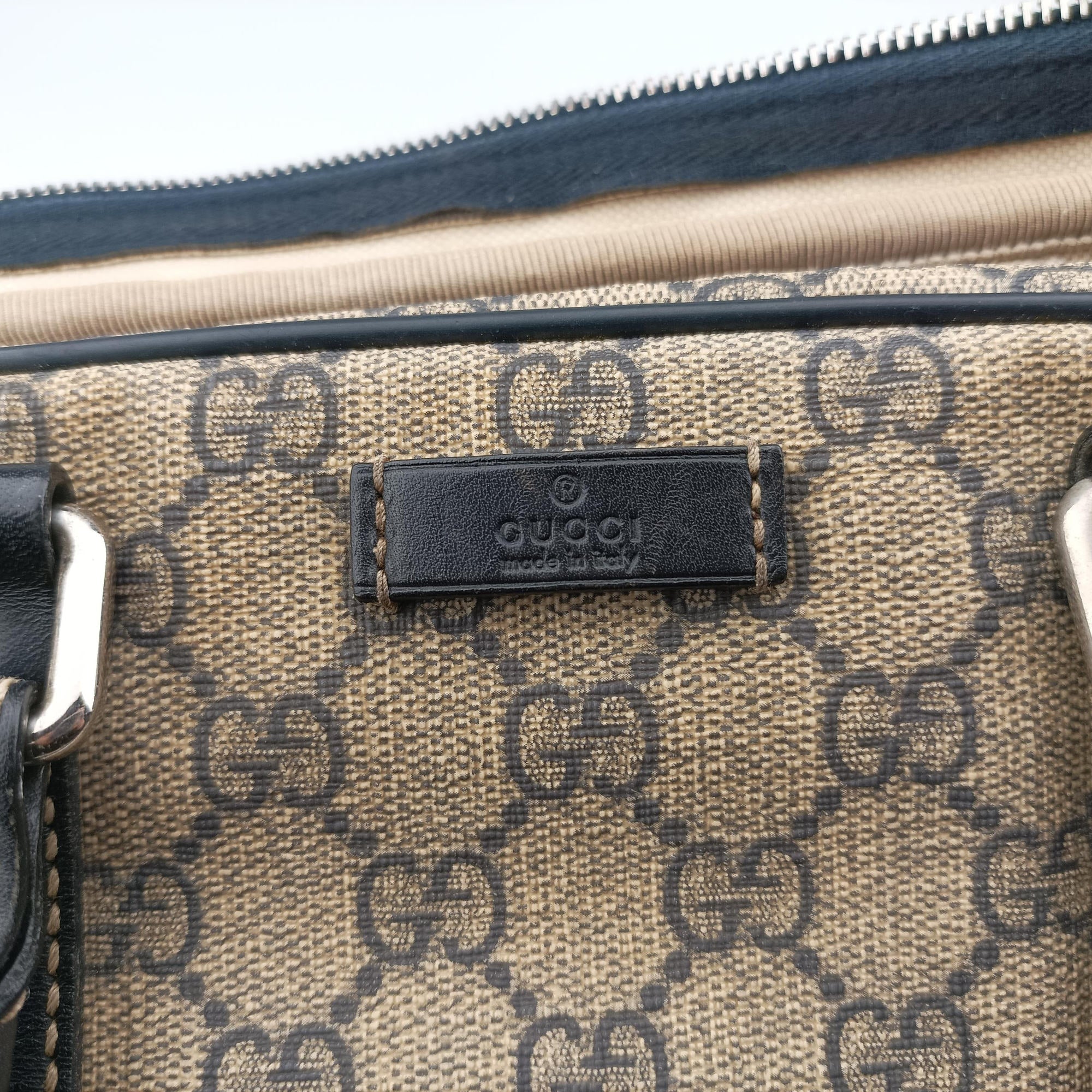 GG Supreme Briefcase Brown PVC coated canvasxLeather 201480 E010194739GGスプリーム ブリーフケース ベージュ×ブラック PVCコーティングキャンバスxレザー 201480 E010194739