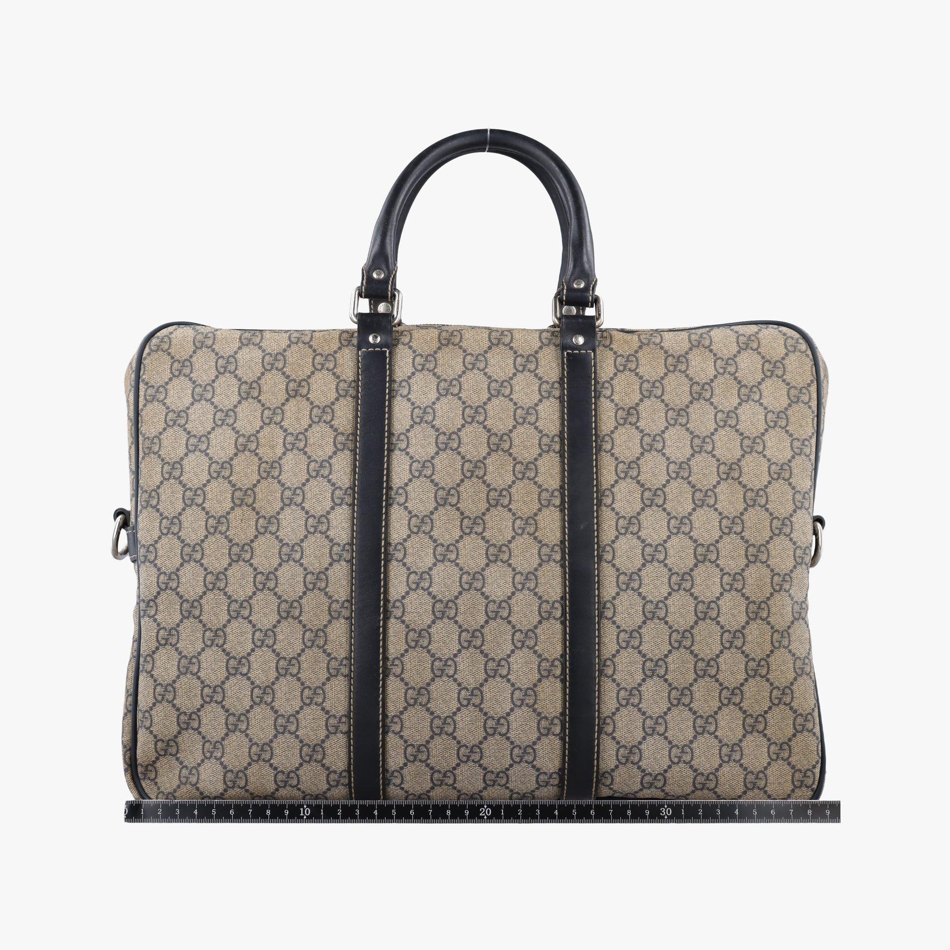 GG Supreme Briefcase Brown PVC coated canvasxLeather 201480 E010194739GGスプリーム ブリーフケース ベージュ×ブラック PVCコーティングキャンバスxレザー 201480 E010194739