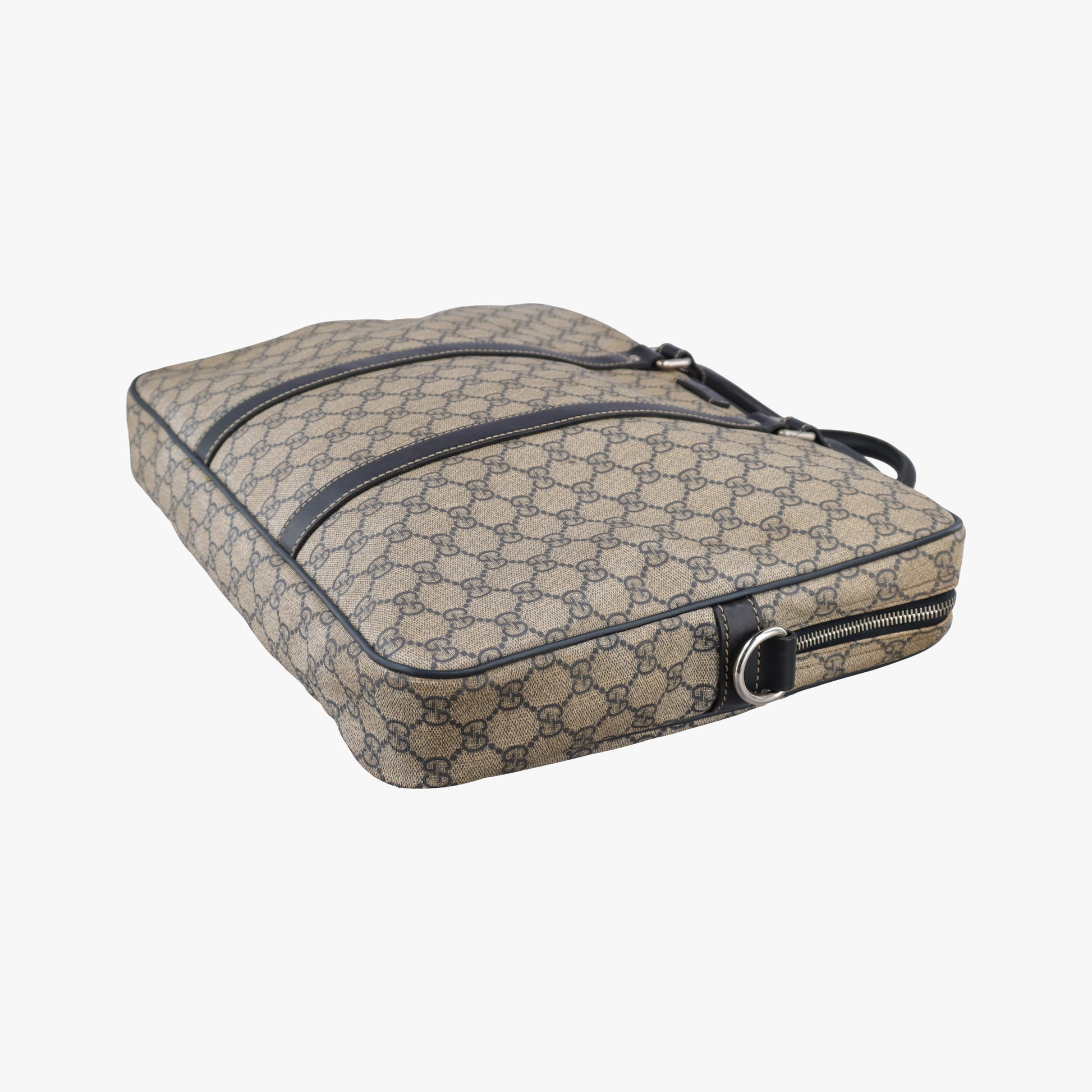 GG Supreme Briefcase Brown PVC coated canvasxLeather 201480 E010194739GGスプリーム ブリーフケース ベージュ×ブラック PVCコーティングキャンバスxレザー 201480 E010194739