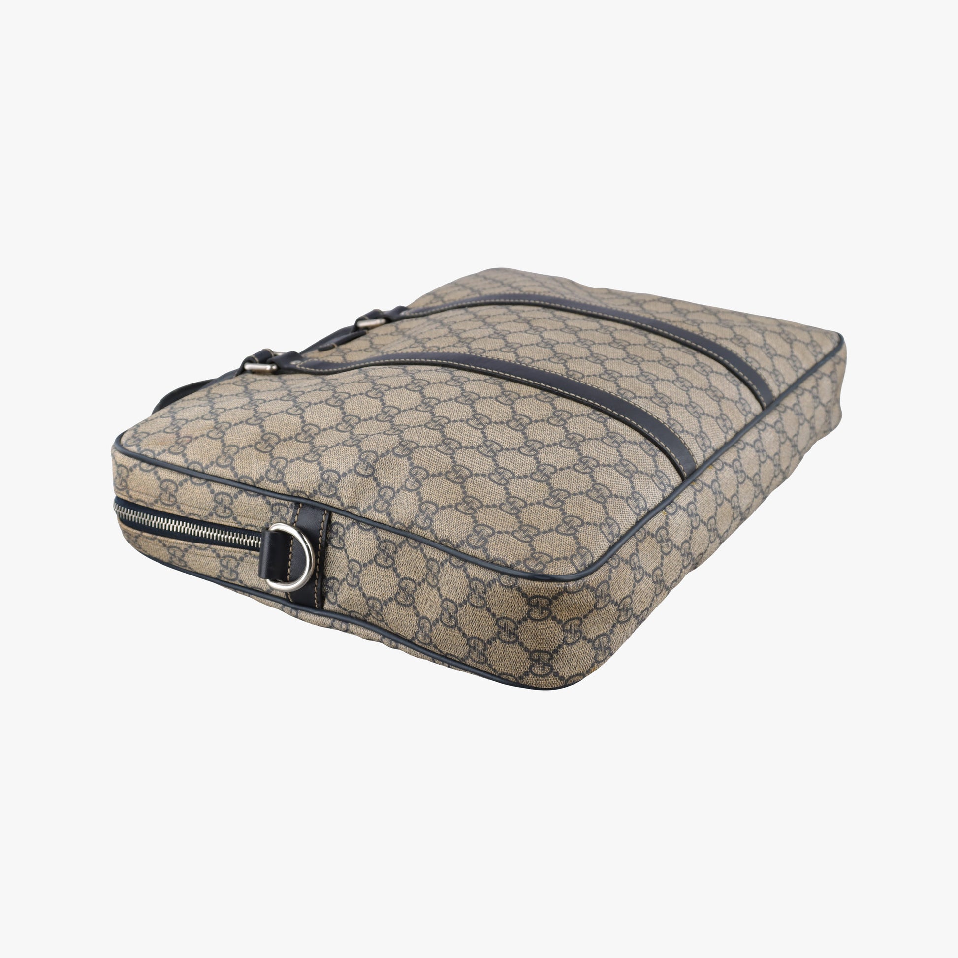 GG Supreme Briefcase Brown PVC coated canvasxLeather 201480 E010194739GGスプリーム ブリーフケース ベージュ×ブラック PVCコーティングキャンバスxレザー 201480 E010194739