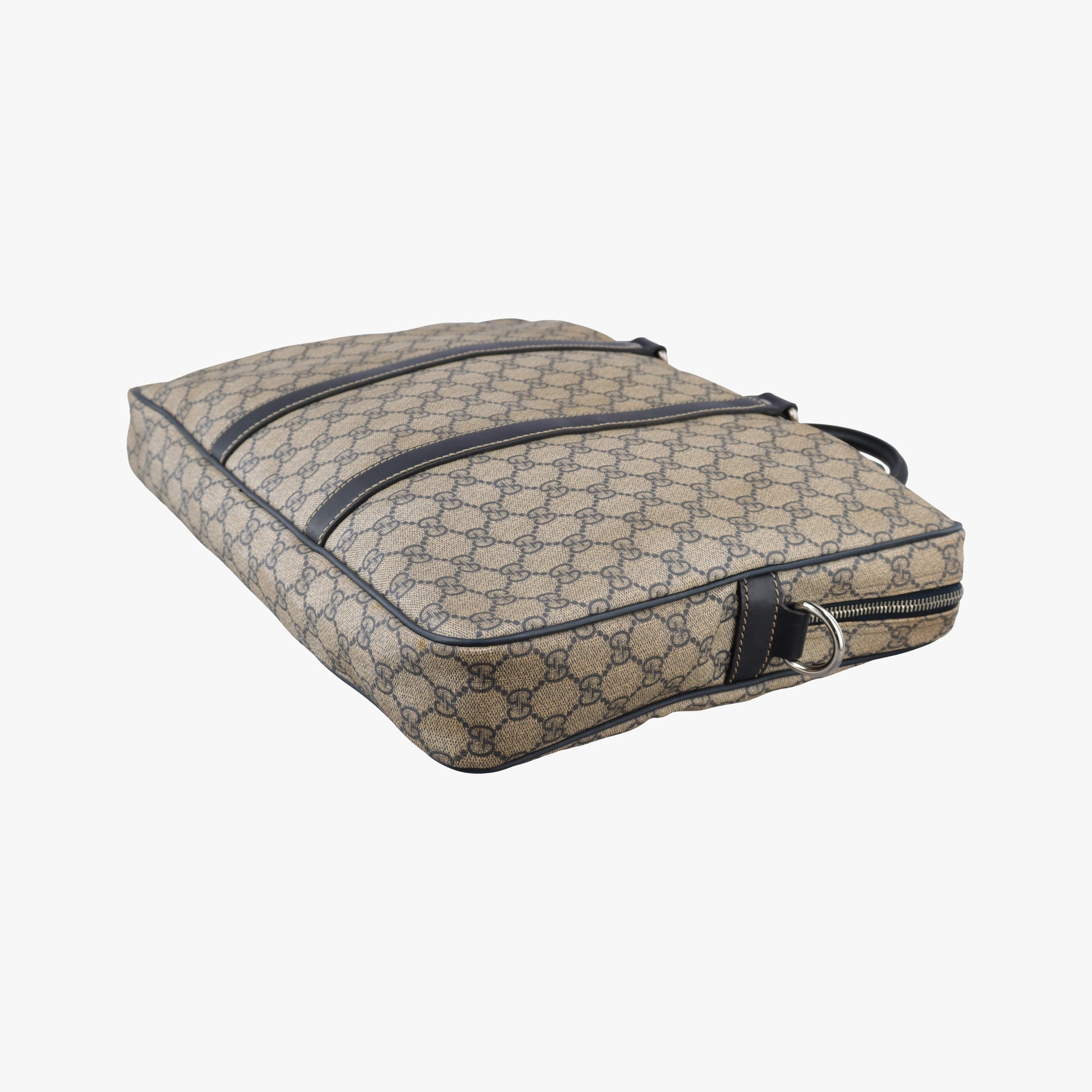 GG Supreme Briefcase Brown PVC coated canvasxLeather 201480 E010194739GGスプリーム ブリーフケース ベージュ×ブラック PVCコーティングキャンバスxレザー 201480 E010194739