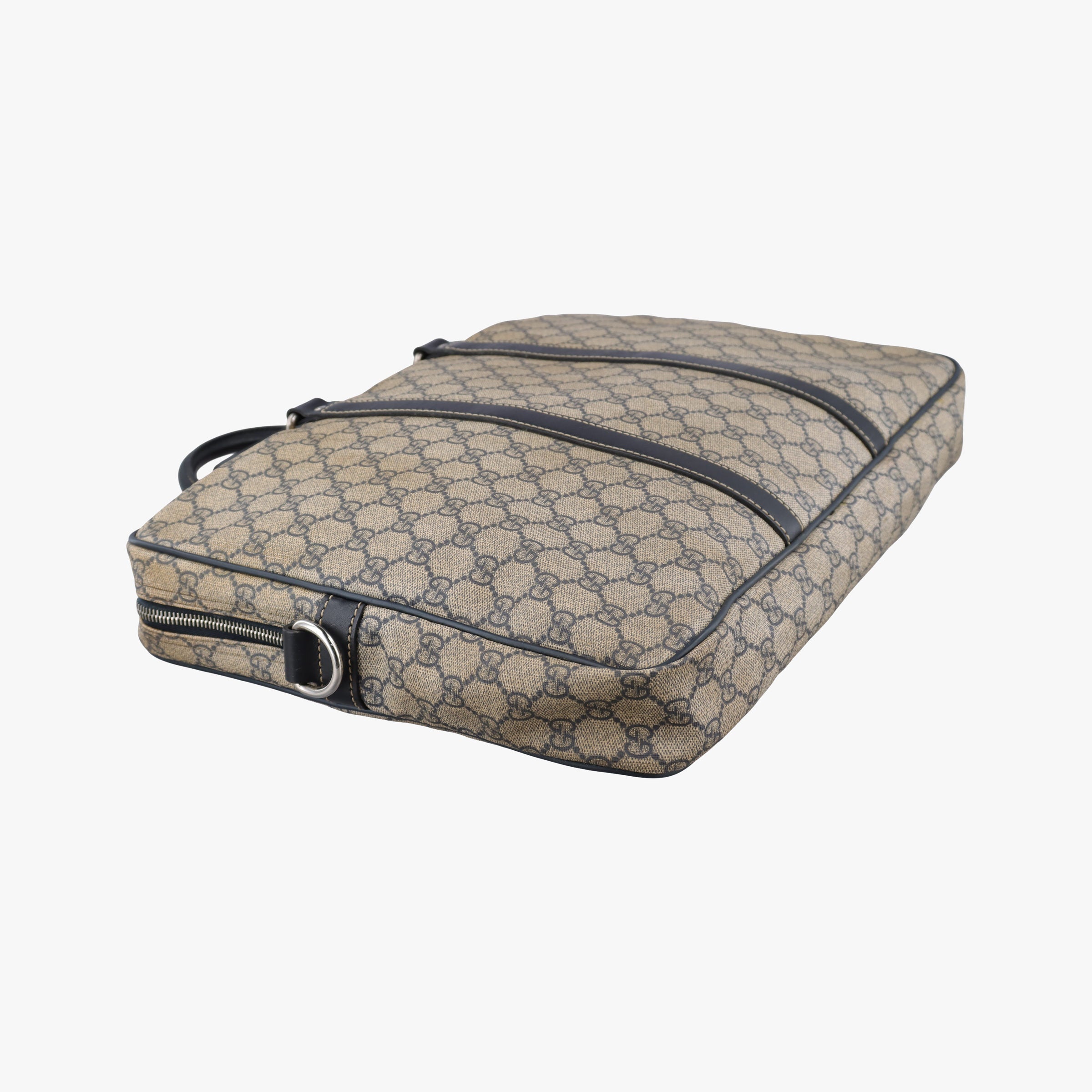 GG Supreme Briefcase Brown PVC coated canvasxLeather 201480 E010194739GGスプリーム ブリーフケース ベージュ×ブラック PVCコーティングキャンバスxレザー 201480 E010194739