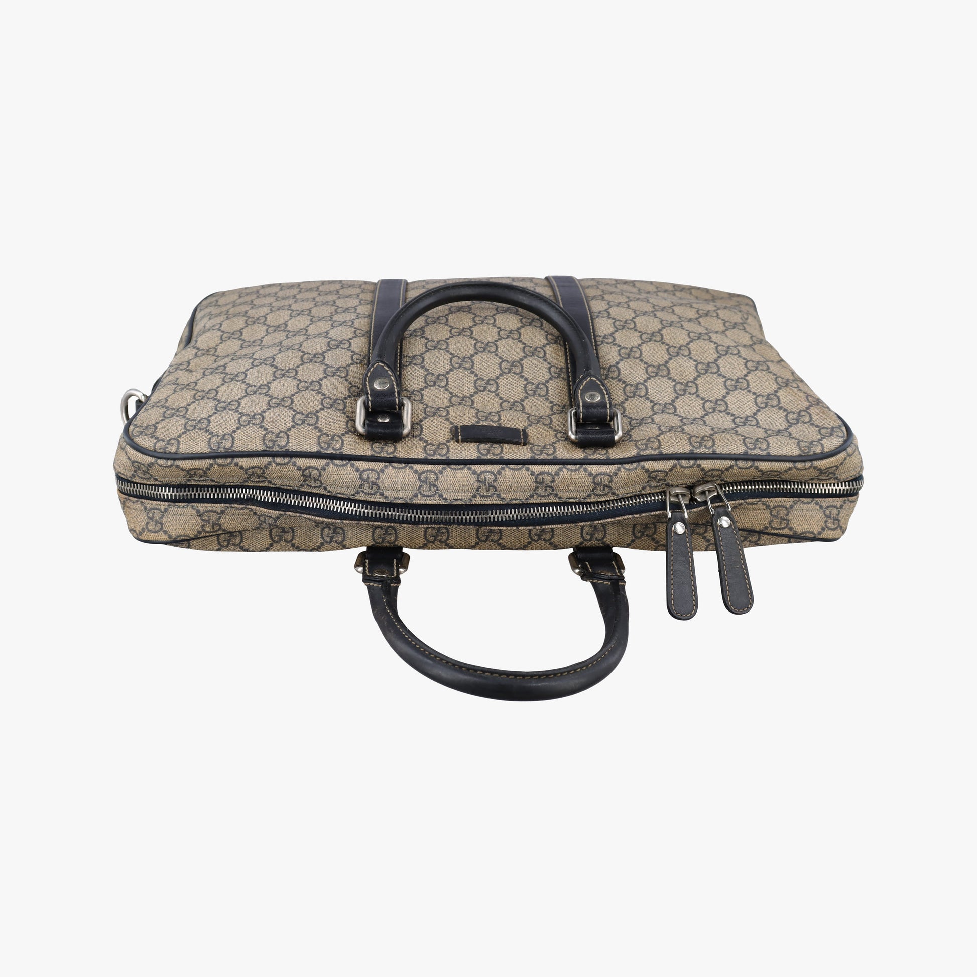 GG Supreme Briefcase Brown PVC coated canvasxLeather 201480 E010194739GGスプリーム ブリーフケース ベージュ×ブラック PVCコーティングキャンバスxレザー 201480 E010194739