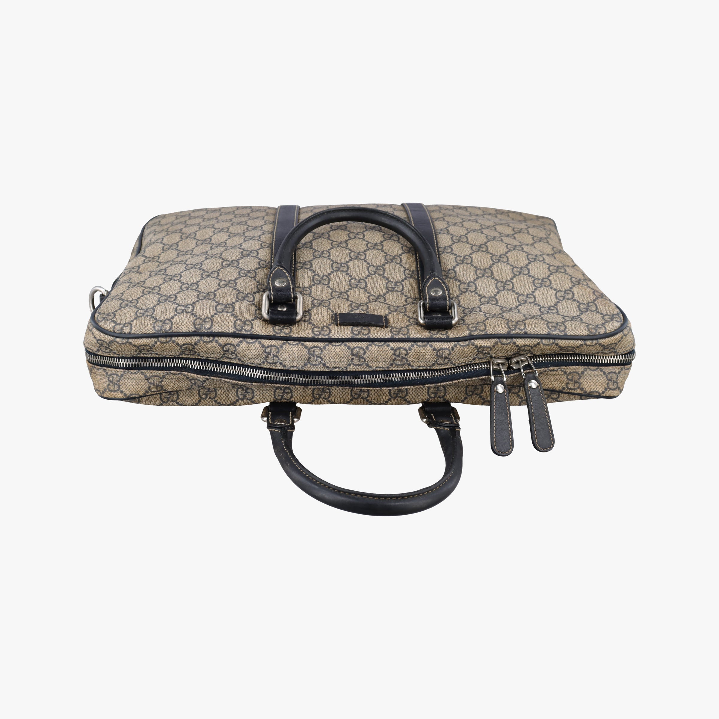 GG Supreme Briefcase Brown PVC coated canvasxLeather 201480 E010194739GGスプリーム ブリーフケース ベージュ×ブラック PVCコーティングキャンバスxレザー 201480 E010194739