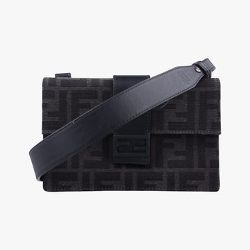 FF Logo Baguette slim Black x Gray canvas×Leather 7M0295 7M0295 A9ZL 218-0059FFロゴ バゲット スリム ブラック×グレー キャンバス ×レザー 7M0295 7M0295 A9ZL 218-0059