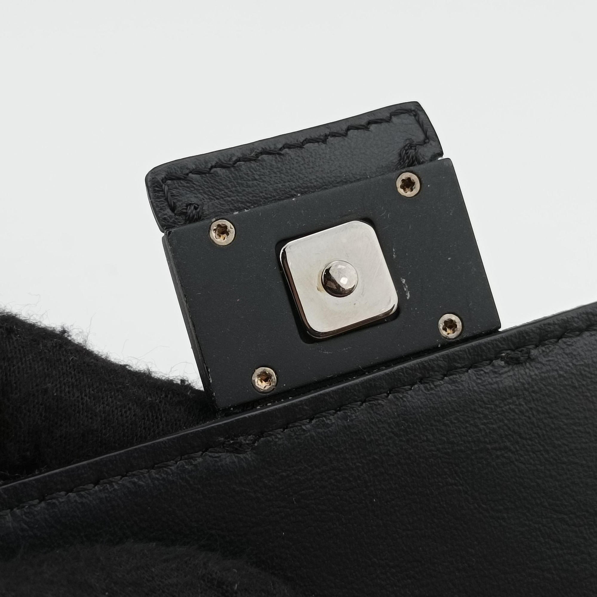 FF Logo Baguette slim Black x Gray canvas×Leather 7M0295 7M0295 A9ZL 218-0059FFロゴ バゲット スリム ブラック×グレー キャンバス ×レザー 7M0295 7M0295 A9ZL 218-0059