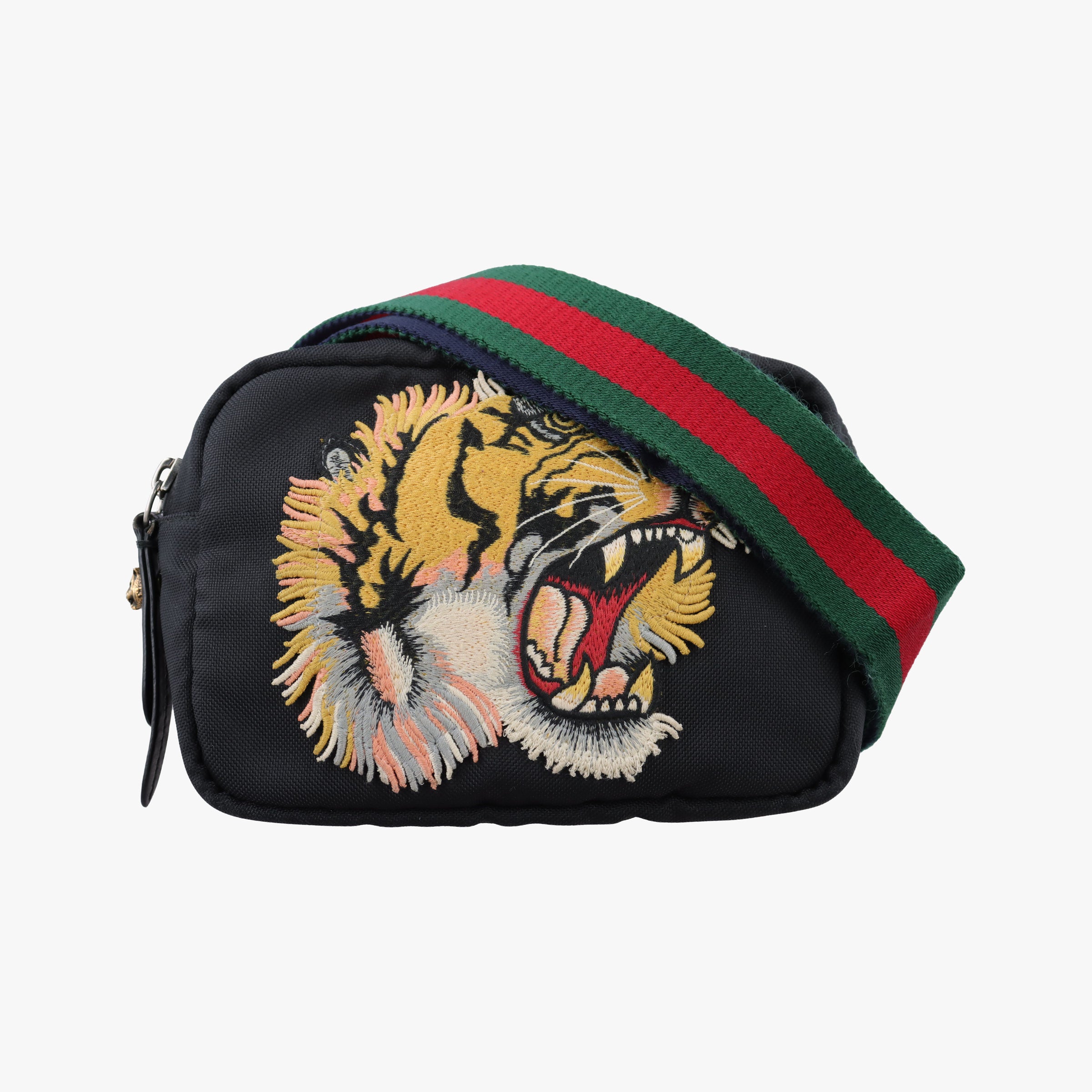 Tiger Embroidered Web Messenger Black×Multicolour Canvas 523323 Lot number unknownタイガーヘッド エンブロイダリー アニマル ブラック×マルチカラー キャンバス 523323 製番不明
