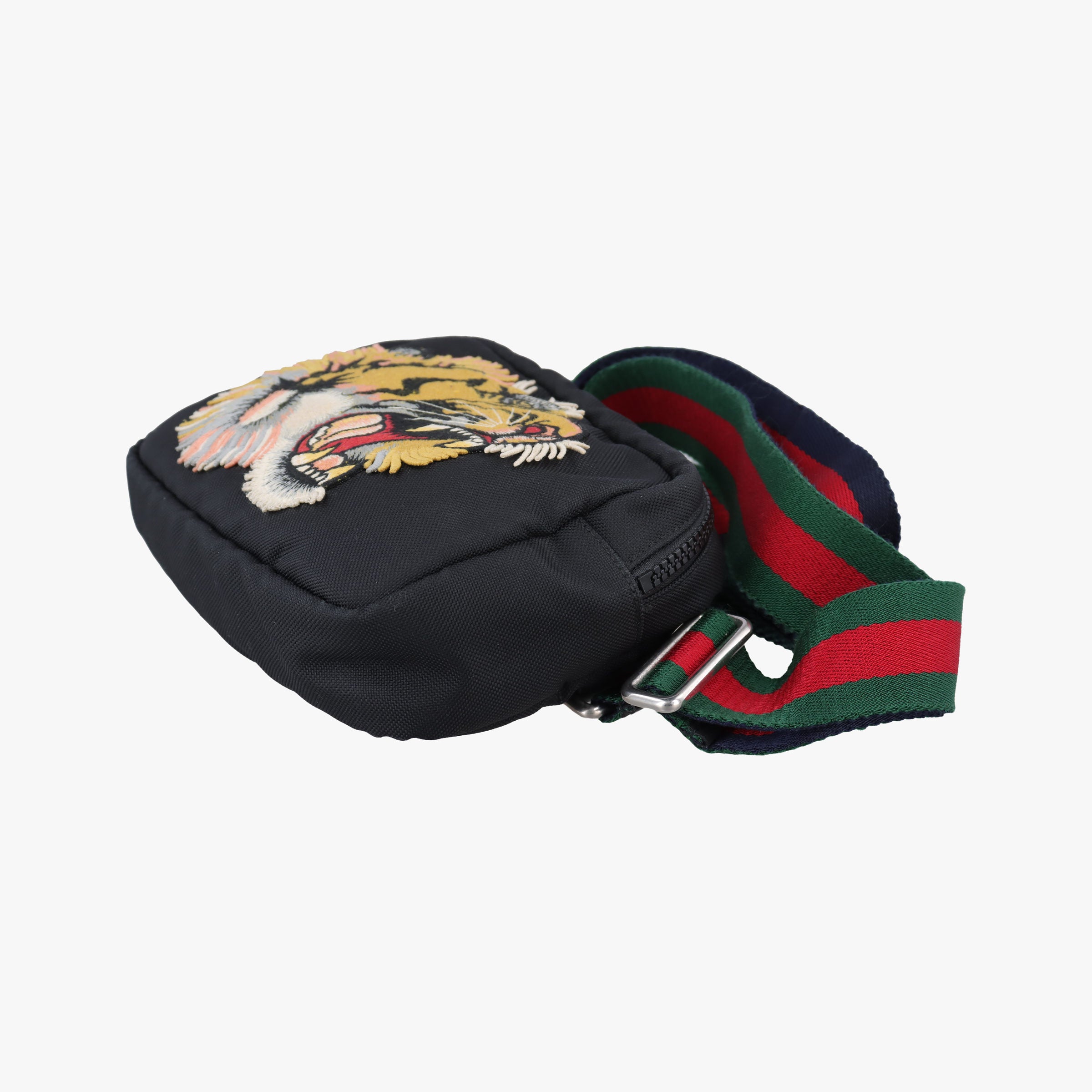 Tiger Embroidered Web Messenger Black×Multicolour Canvas 523323 Lot number unknownタイガーヘッド エンブロイダリー アニマル ブラック×マルチカラー キャンバス 523323 製番不明