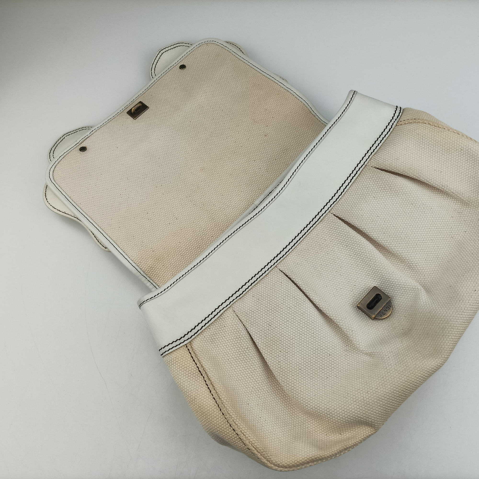 B Bag White canvas×leather 8BNI63 2384-8BNI63-UP4-068Bバッグ ホワイト  キャンバス ×レザー 8BNI63 2384-8BNI63-UP4-068