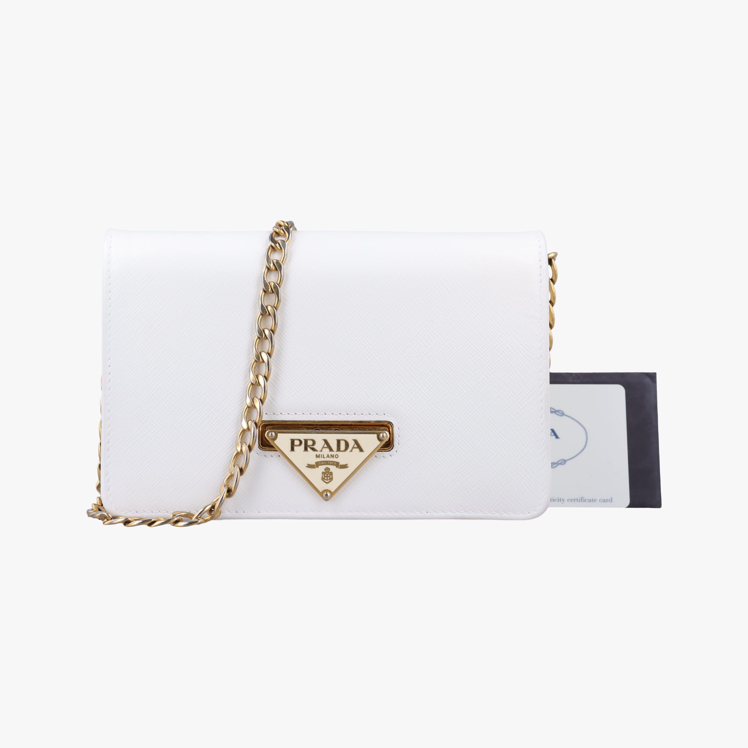triangle logo White SAFFIANO Leather 1BP006 62Bトライアングルロゴ ホワイト サフィアーノレザー 1BP006 62B
