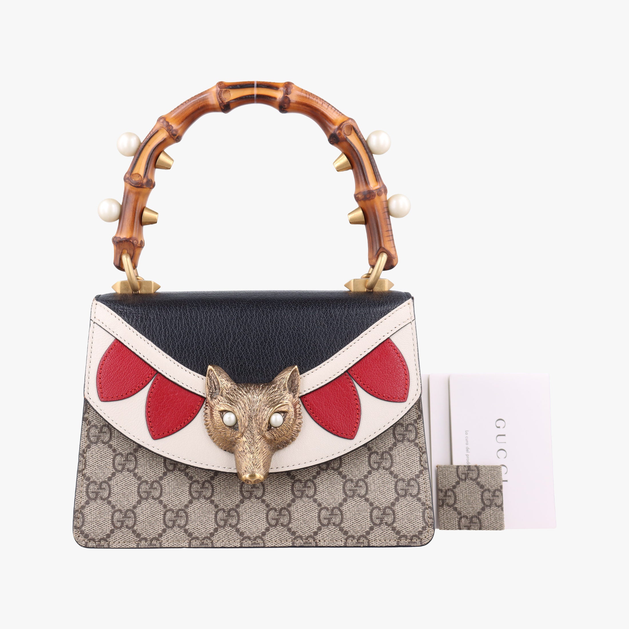 Fox Brooch Bamboo Beige×Multicolour PVC coated canvas×leather 466428 C023189686フォックス ブローチ バンブー ベージュ×マルチカラー PVCコーティングキャンバス×レザー 466428 C023189686