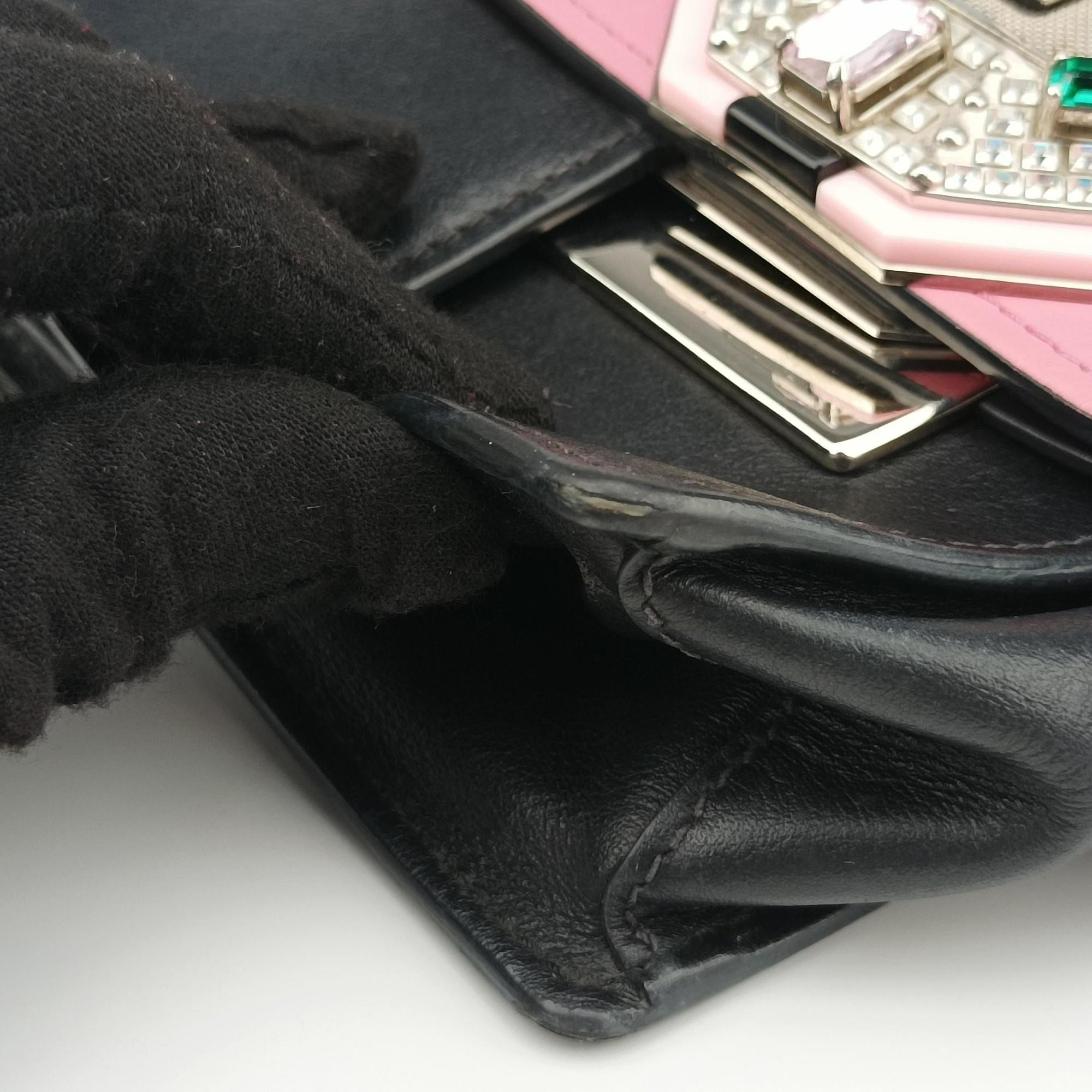 Crystal Ribbons Pink×Black×Multicolour Leather 1BD067 7/Kクリスタルリボン ラインストーン ピンク×ブラック×マルチカラー レザー 1BD067 7/K
