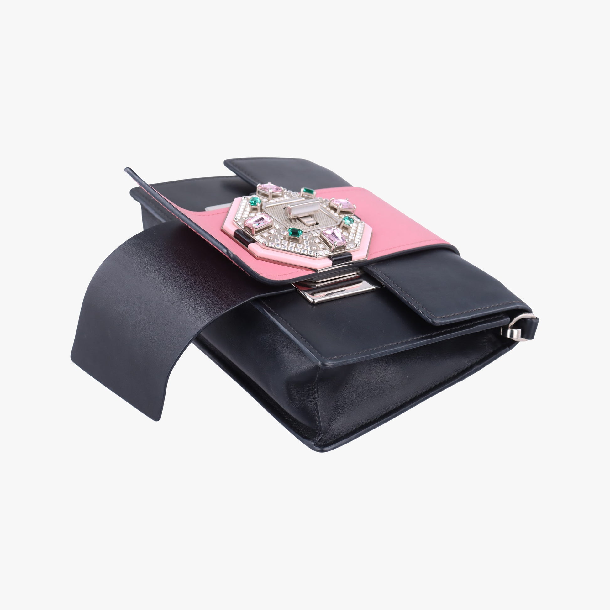 Crystal Ribbons Pink×Black×Multicolour Leather 1BD067 7/Kクリスタルリボン ラインストーン ピンク×ブラック×マルチカラー レザー 1BD067 7/K