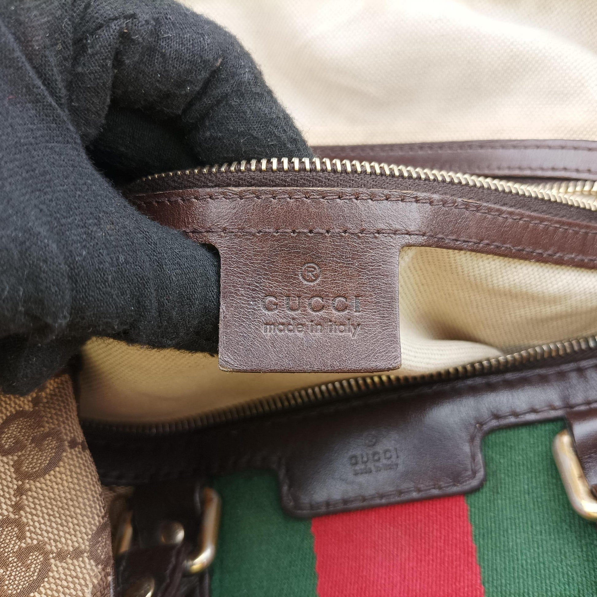 Sherry Line Beige×green×red canvas×leather 247205 B014672296シェリーライン ベージュ×グリーン×レッド キャンバス×レザー 247205 B014672296