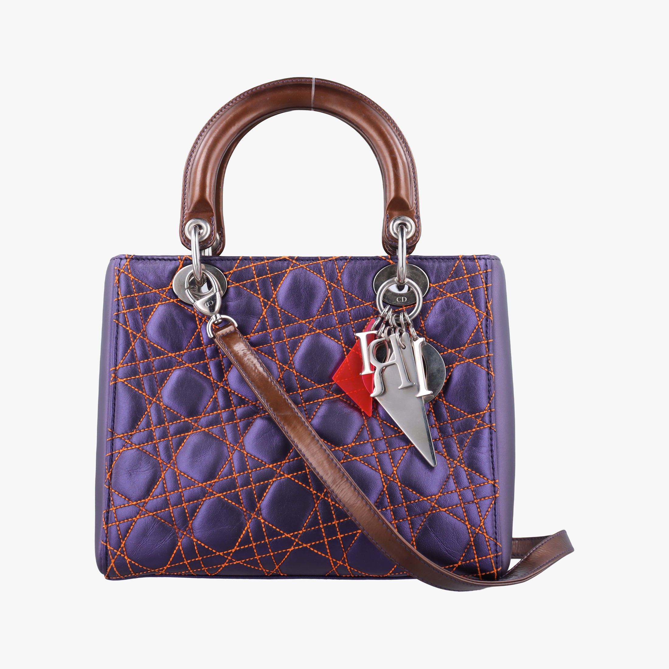 Lady Dior Purple×Orange×Brown Lambskin 15-BO-1121レディディオール パープル×オレンジ×ブラウン ラムスキン 15-BO-1121