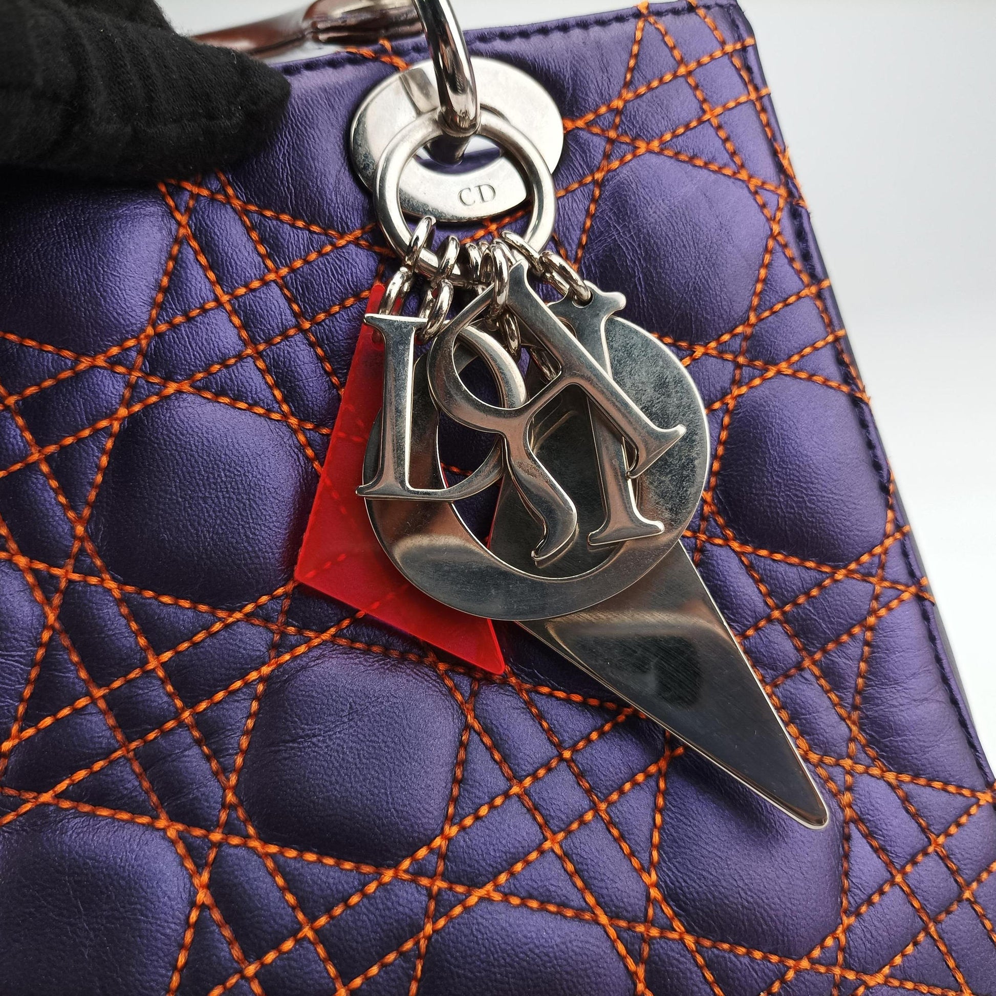 Lady Dior Purple×Orange×Brown Lambskin 15-BO-1121レディディオール パープル×オレンジ×ブラウン ラムスキン 15-BO-1121