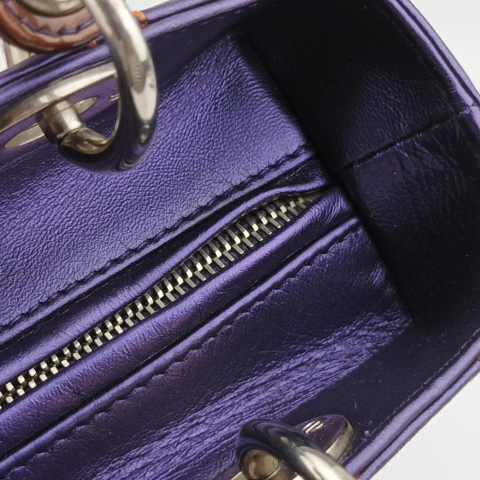 Lady Dior Purple×Orange×Brown Lambskin 15-BO-1121レディディオール パープル×オレンジ×ブラウン ラムスキン 15-BO-1121