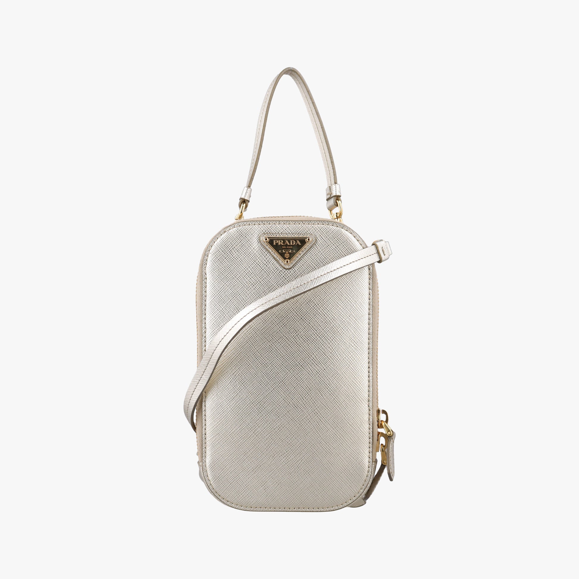 Triangle logo Golden Saffiano Leather 1DH030 85トライアングルロゴ ゴールド サフィアーノレザー 1DH030 85