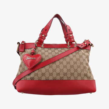 Valentine heart charm beige×red canvas×leather 309122 B018648405バレンタイン ハートチャーム ベージュ×レッド キャンバス×レザー 309122 B018648405