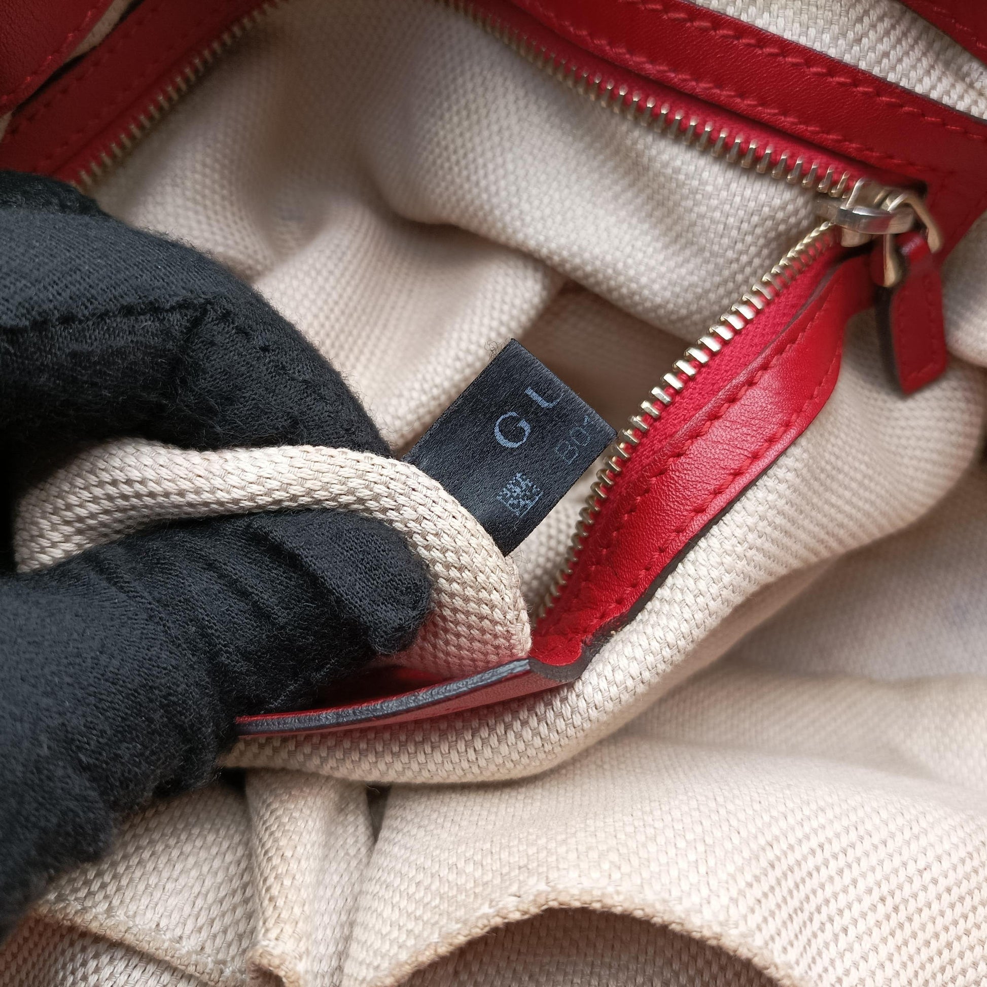 Valentine heart charm beige×red canvas×leather 309122 B018648405バレンタイン ハートチャーム ベージュ×レッド キャンバス×レザー 309122 B018648405