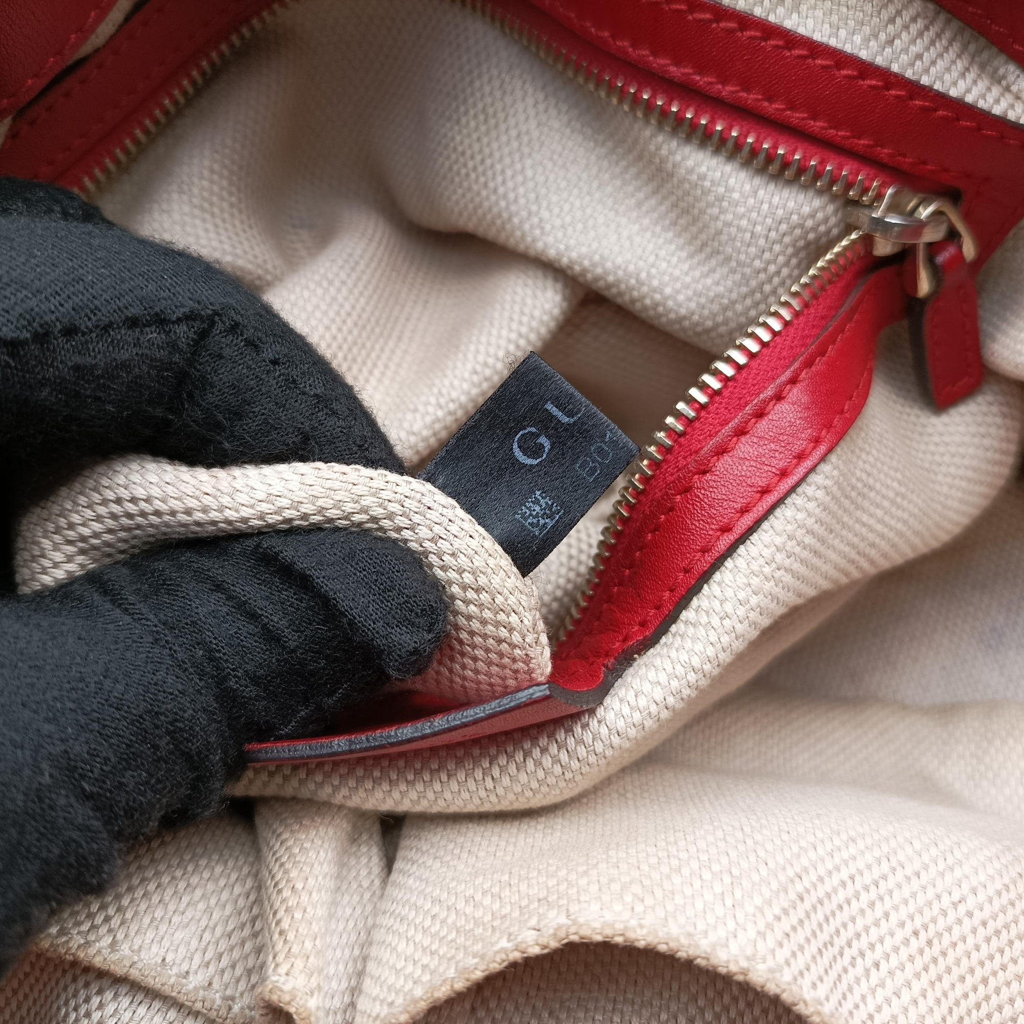 Valentine heart charm beige×red canvas×leather 309122 B018648405バレンタイン ハートチャーム ベージュ×レッド キャンバス×レザー 309122 B018648405