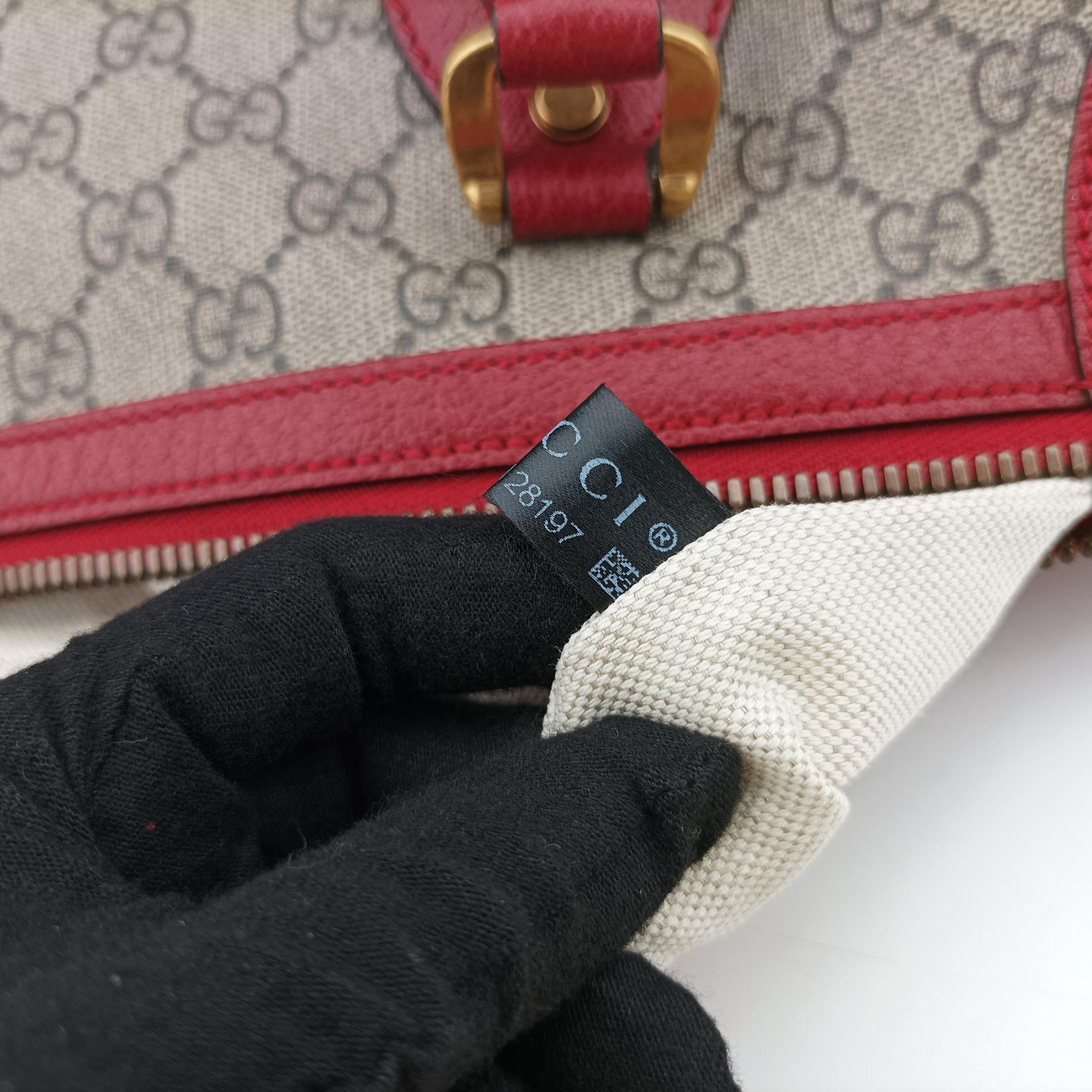 Soft GG Supreme Courrier Duffle Beige × Red PVC coated canvas×Leather 459311 F021128197ソフトGGスプリーム クーリエ ダッフル ベージュ × レッド PVCコーティングキャンバス×レザー 459311 F021128197