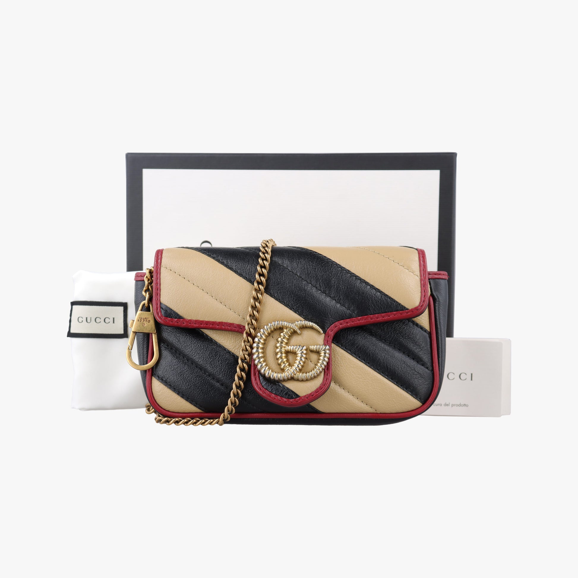 GG Marmont Black×Beige×Red Leather 574969 GGマーモント ブラック×ベージュ×レッド レザー 574969 