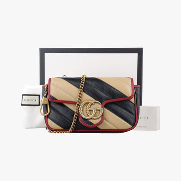 GG Marmont Black×Beige×Red Leather 574969 GGマーモント ブラック×ベージュ×レッド レザー 574969 