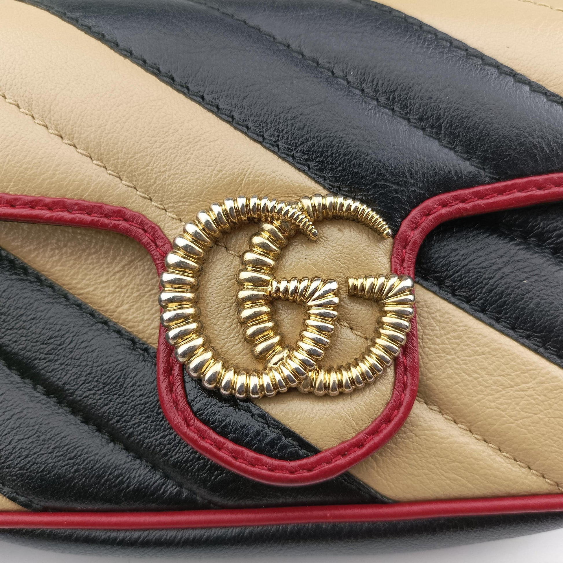 GG Marmont Black×Beige×Red Leather 574969 GGマーモント ブラック×ベージュ×レッド レザー 574969 