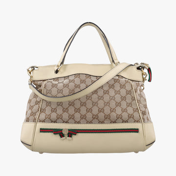 Mayfair Bow Tote beige x White Canvas × Leather 257349 C9366033メイフェア ボウ トート ベージュ×ホワイト キャンバス×レザー 257349 C9366033