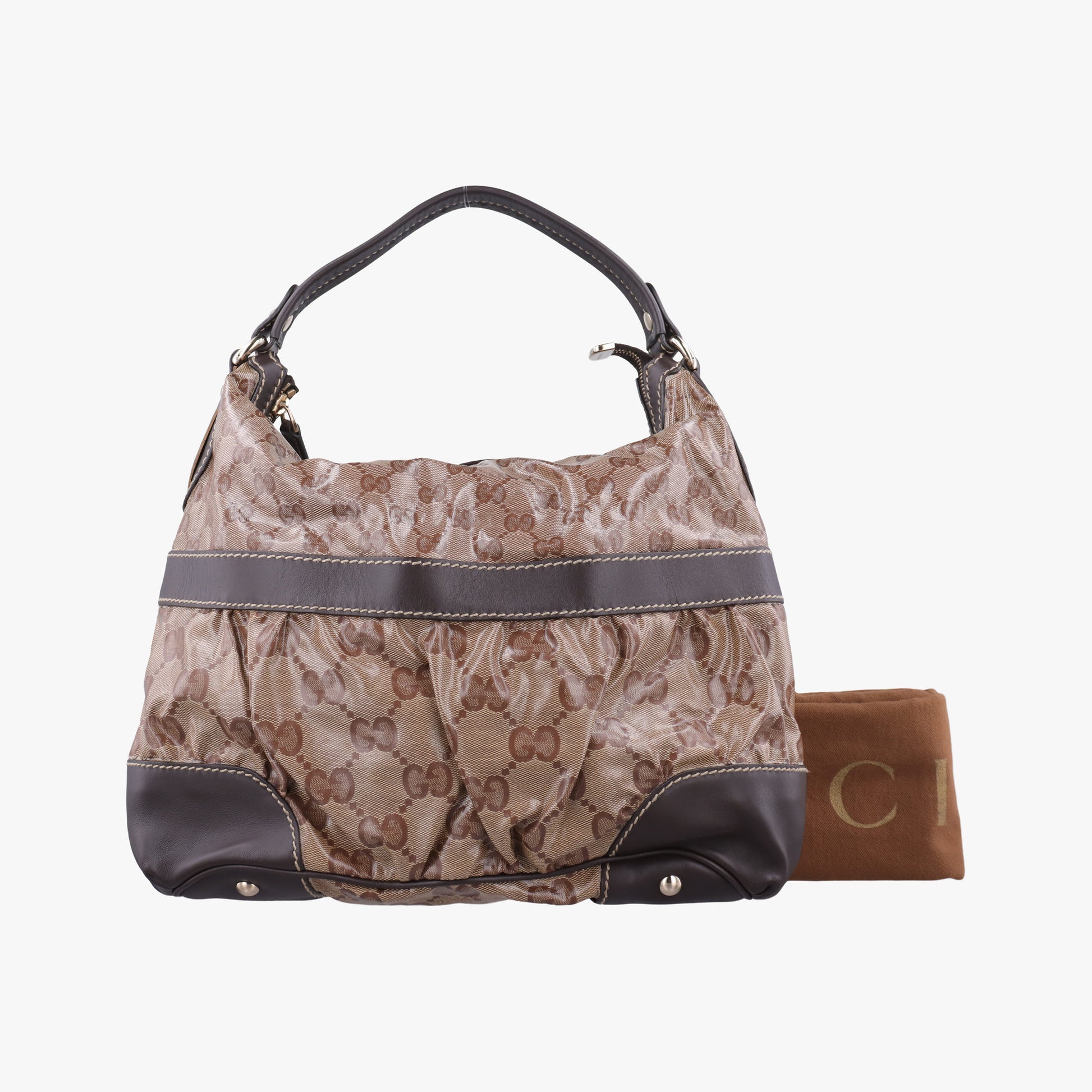 GG Crystal Beige × Brown PVC coated canvas ×Leather Trim 223965 A4970781GG クリスタル ベージュ× ブラウン PVCコーティングキャンバス × レザー 223965 A4970781