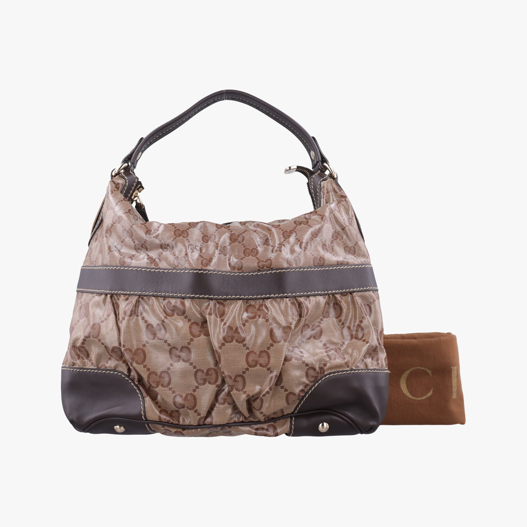 GG Crystal Beige × Brown PVC coated canvas ×Leather Trim 223965 A4970781GG クリスタル ベージュ× ブラウン PVCコーティングキャンバス × レザー 223965 A4970781