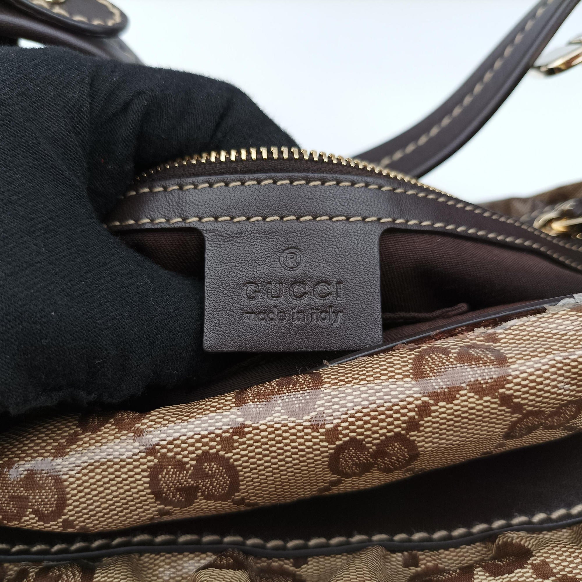 GG Crystal Beige × Brown PVC coated canvas ×Leather Trim 223965 A4970781GG クリスタル ベージュ× ブラウン PVCコーティングキャンバス × レザー 223965 A4970781